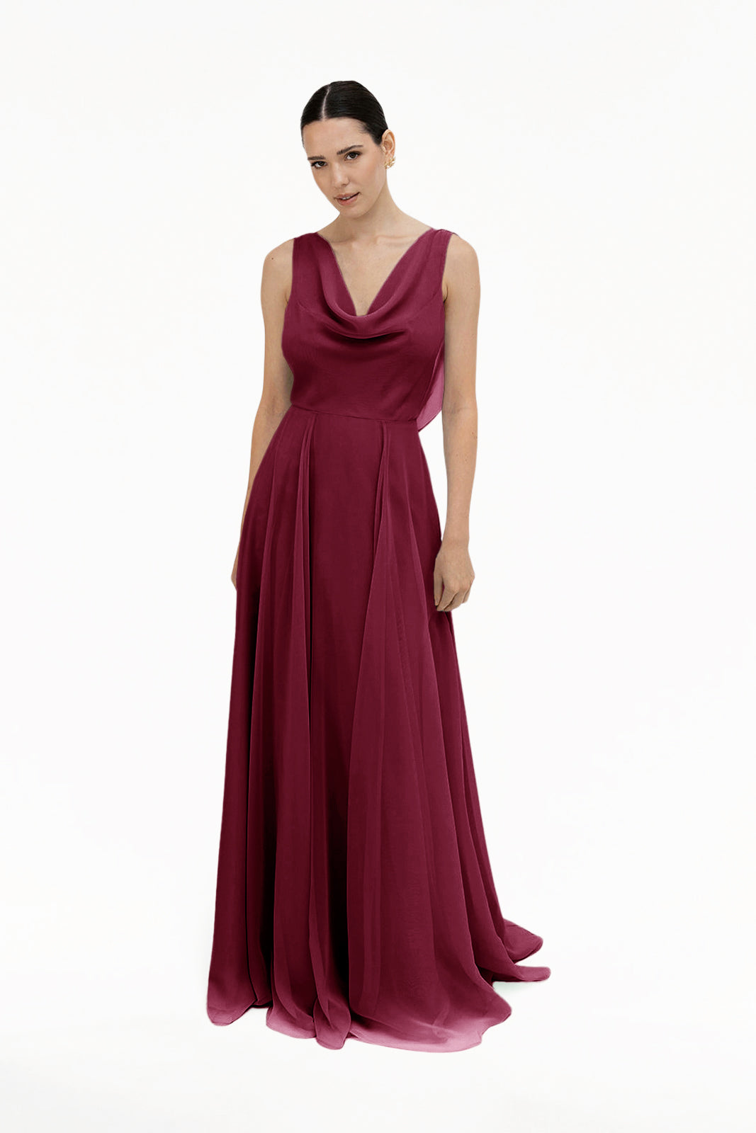 TH&TH Athena Cowl Back Bridesmaid Dress In Merlot Chiffon – TH and TH