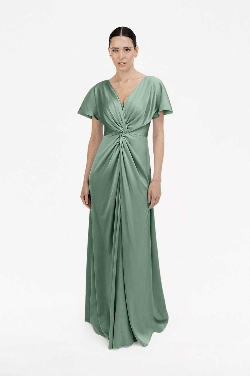TH&TH Camilla Bridesmaid Dress In Sage Green Satin TH and TH TH&TH Camilla Bridesmaid Dress In Sage Green Satin TH and TH