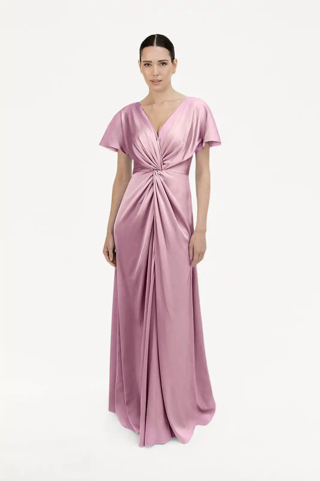 TH&TH Camilla Bridesmaid Dress in Rose Pink Satin