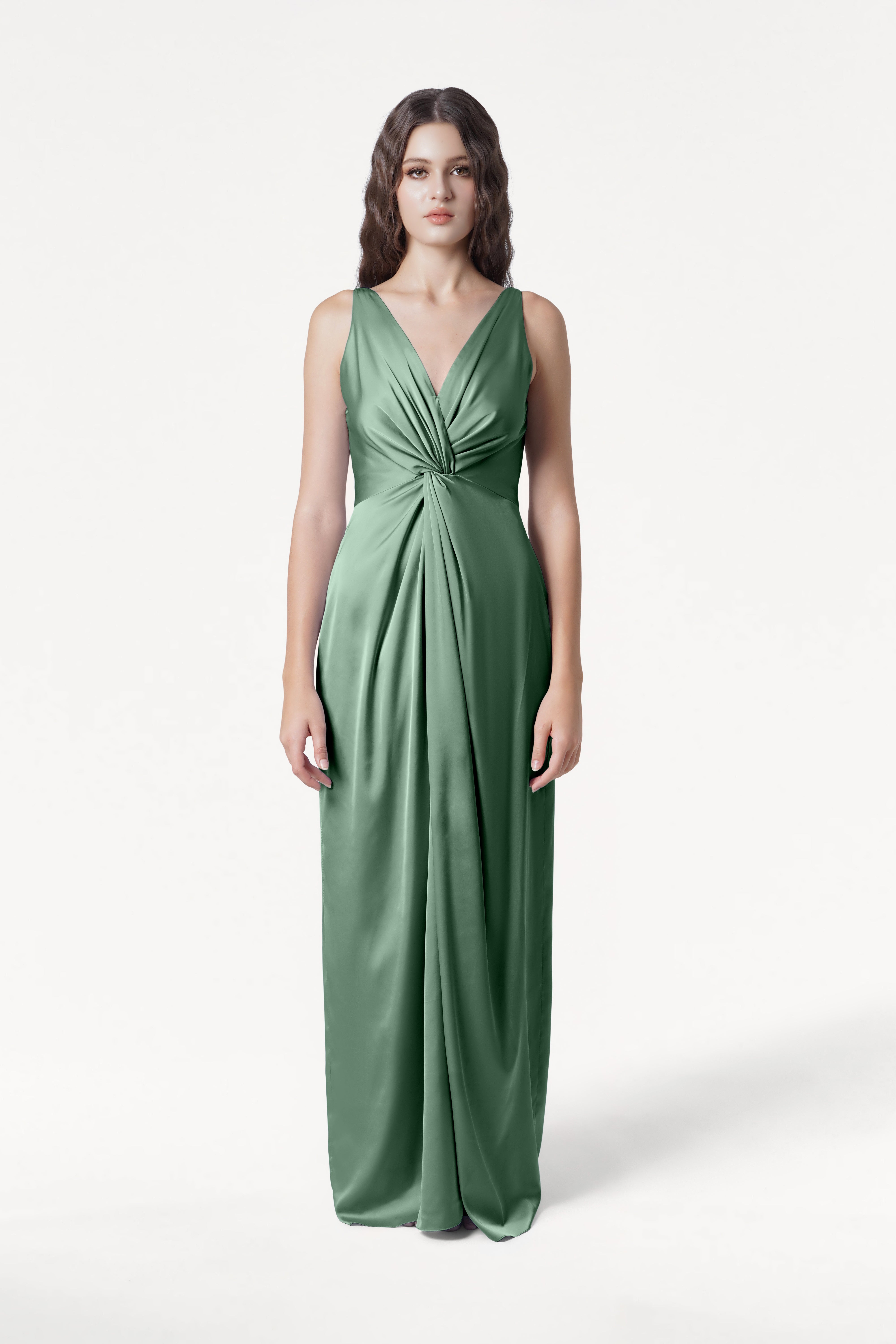 Carmen Bridesmaid Dress in Sage Green Satin