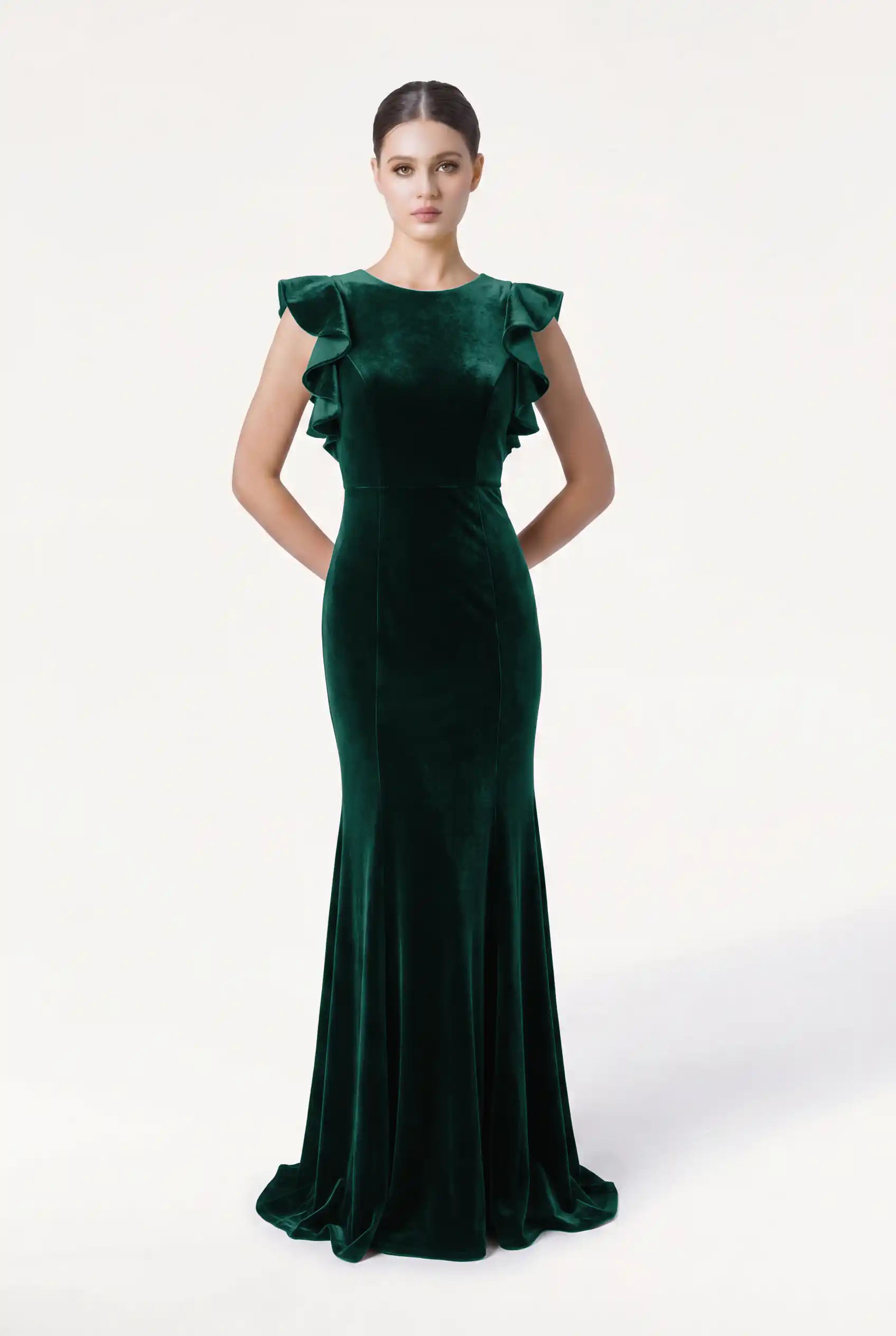 TH&TH Cecelia Velvet Bridesmaid Dress In Forest Green
