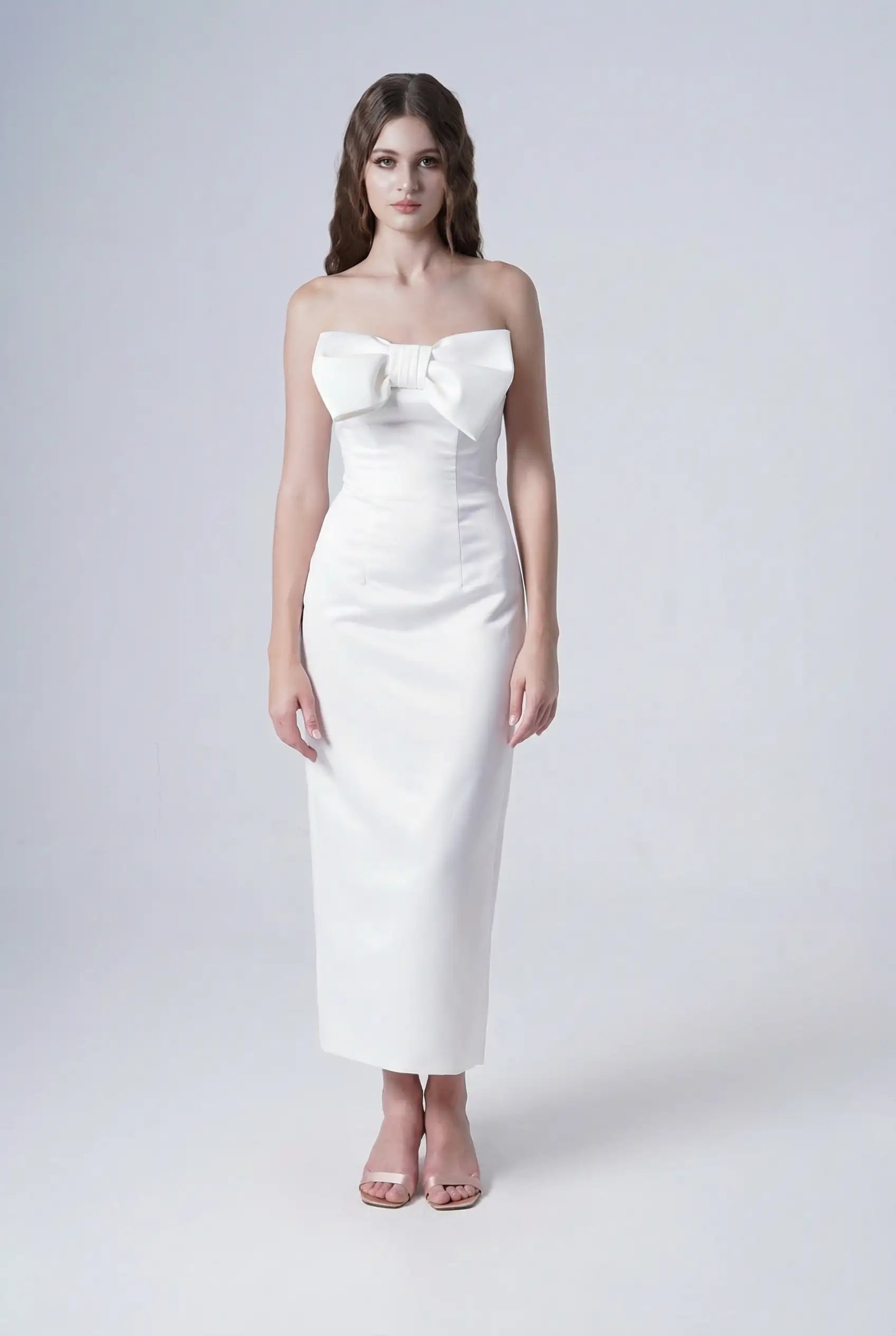 plain ivory dress Ivy Bridal in formal white silk dress