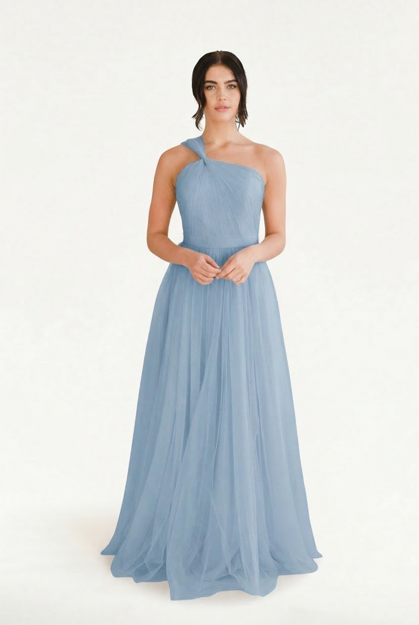 TH&TH Luna One Shoulder Bridesmaid Dress in Dusty Blue Tulle – TH and TH