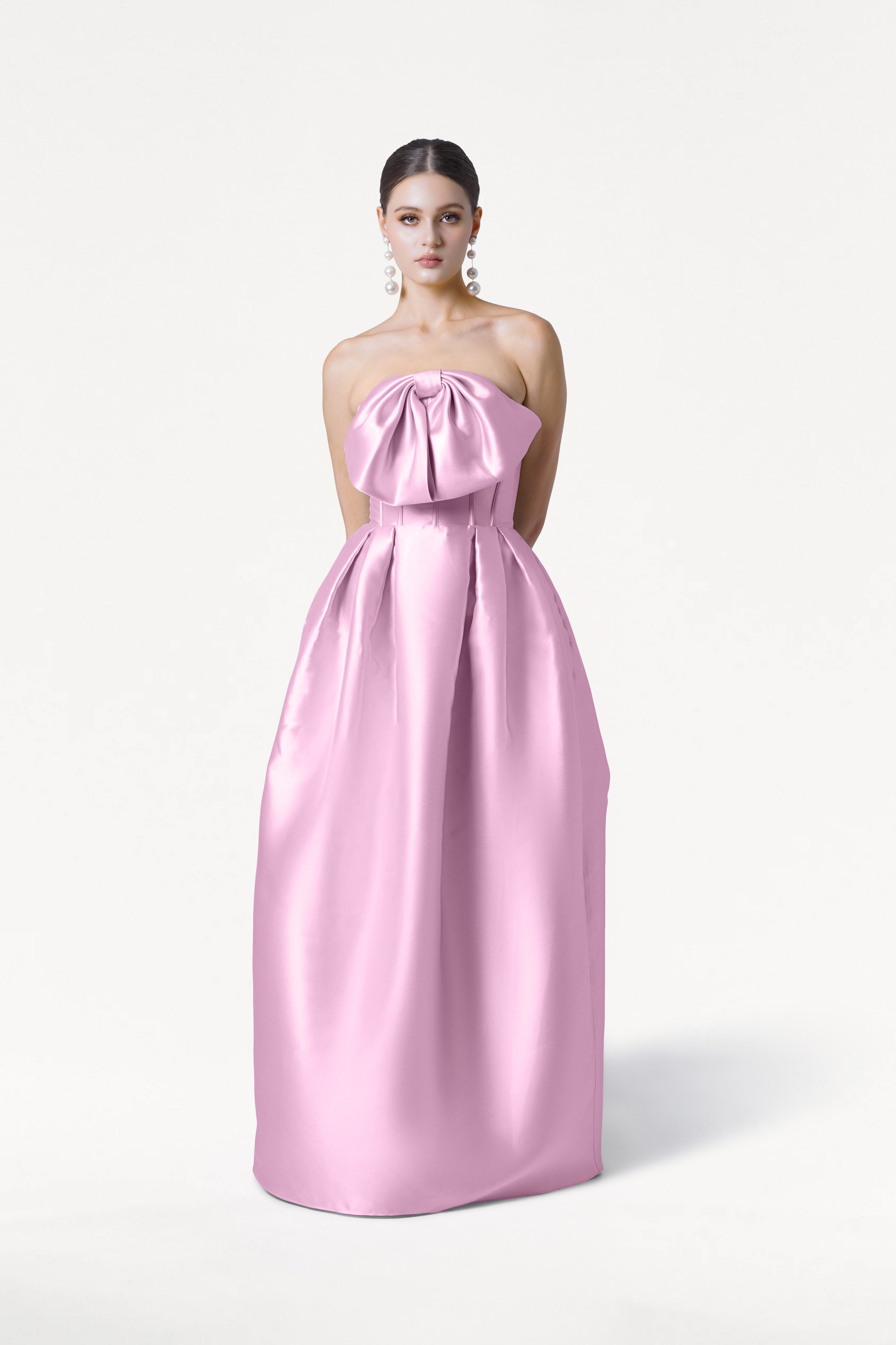 Ophelia Bridesmaid Dress in Bubblegum Pink Satin Satin Twill