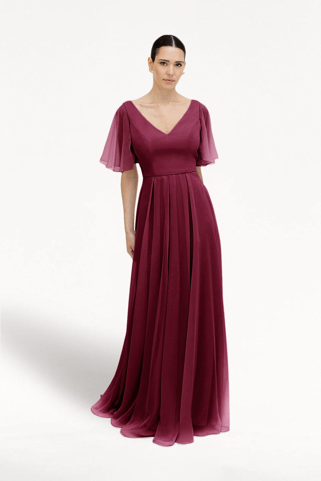 sachin and babi light blue dress Simple White Chiffon Deep V-neck Long Wedding Dresses PFW0305 – Promfast main image 1