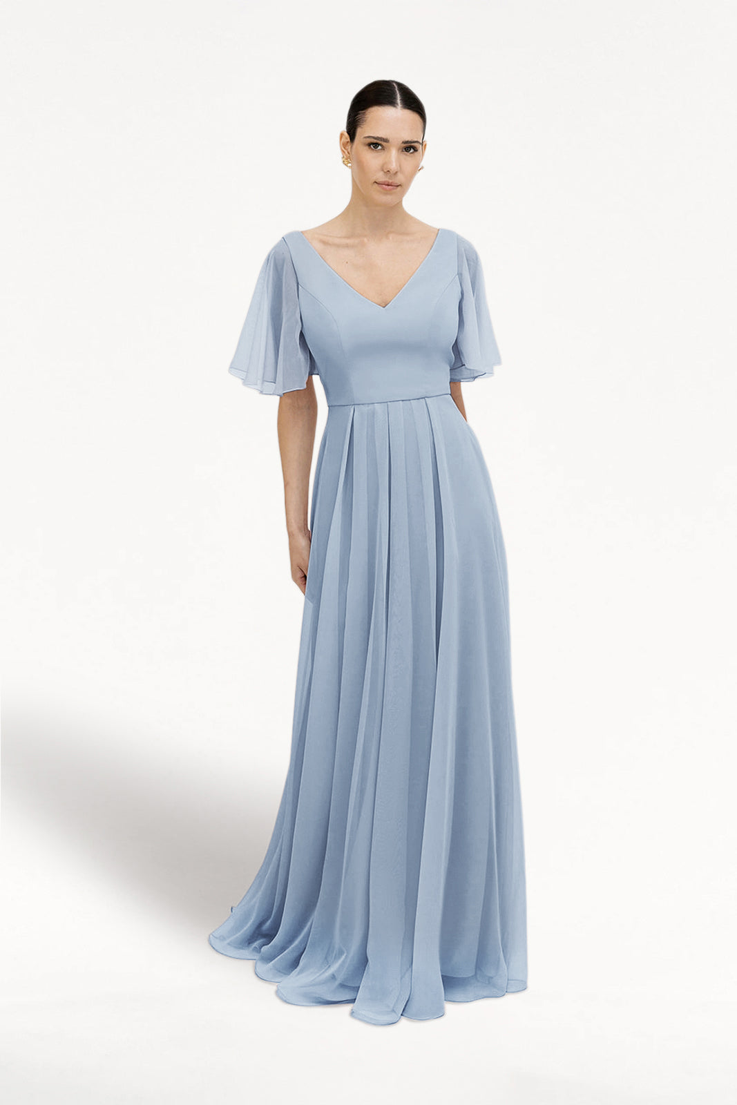TH&TH Phoebe Bridesmaid Dress In Dusty Blue Chiffon TH and TH TH&TH Phoebe Bridesmaid Dress In Dusty Blue Chiffon TH and TH