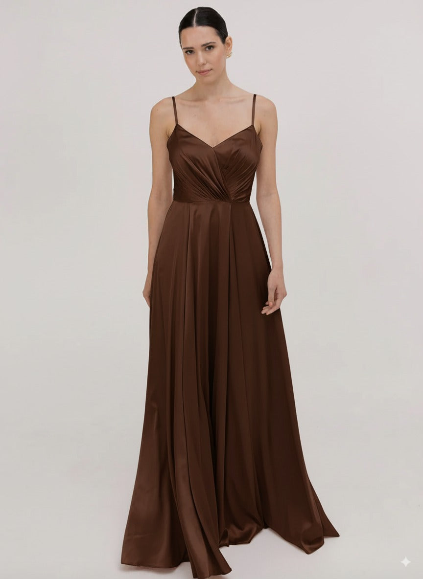 Isla Bridesmaid Dress in Chocolate Brown Satin – TH and TH