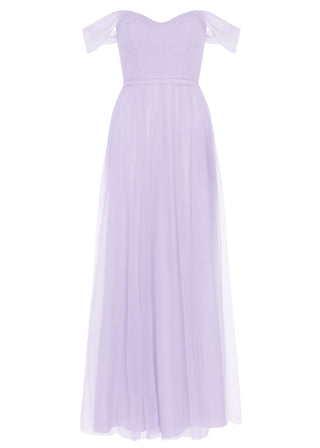 A lilac tulle bridesmaid dress with bardot sleeves by TH&TH Bridesmaids.