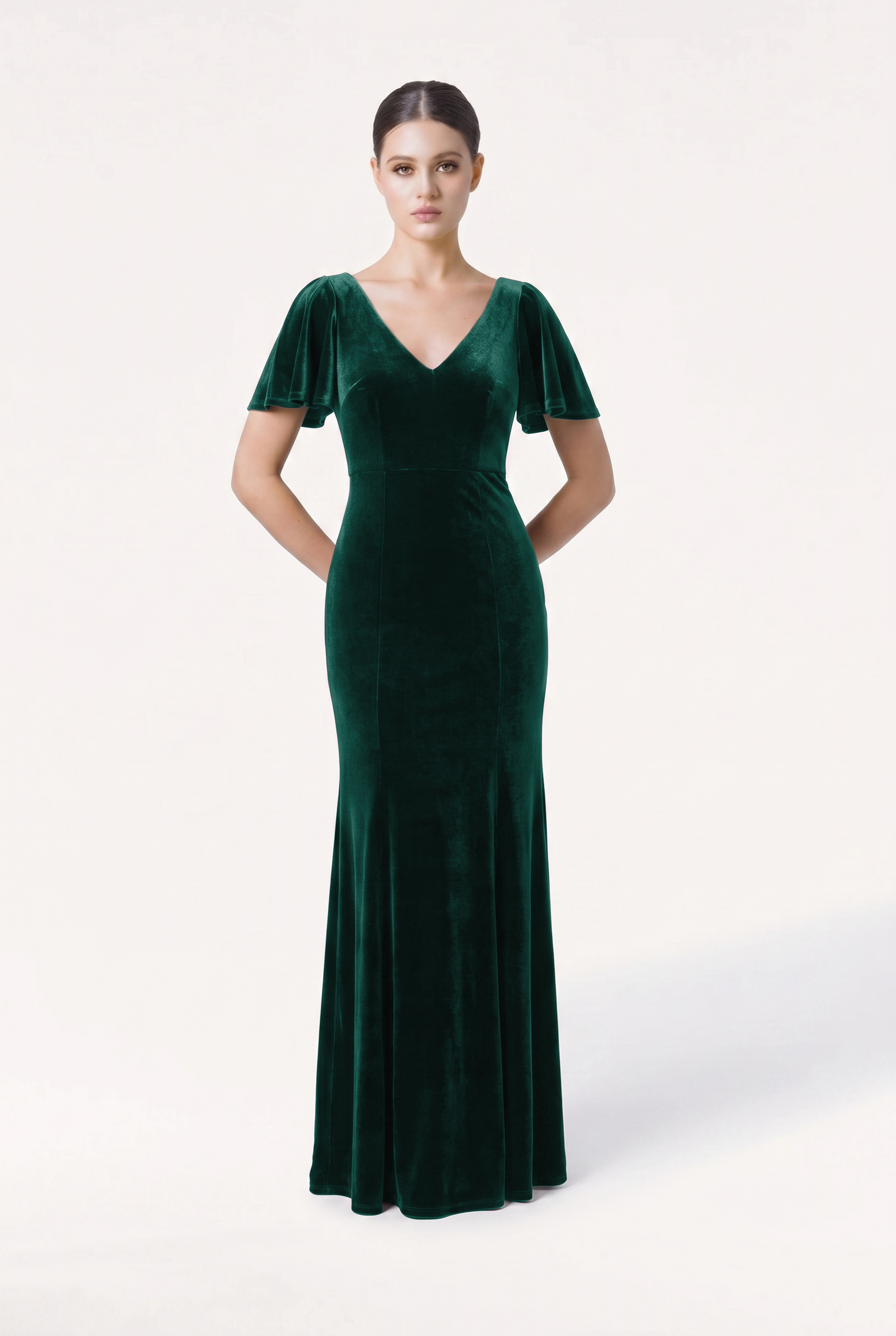 TH&TH Celeste Velvet Bridesmaid Dress In Forest Green