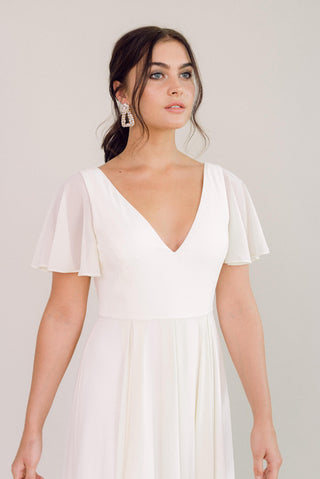 white bridesmaid dresses, model close up
