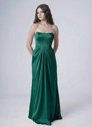 Selena Bridesmaid Dress in Emerald Dawn Satin