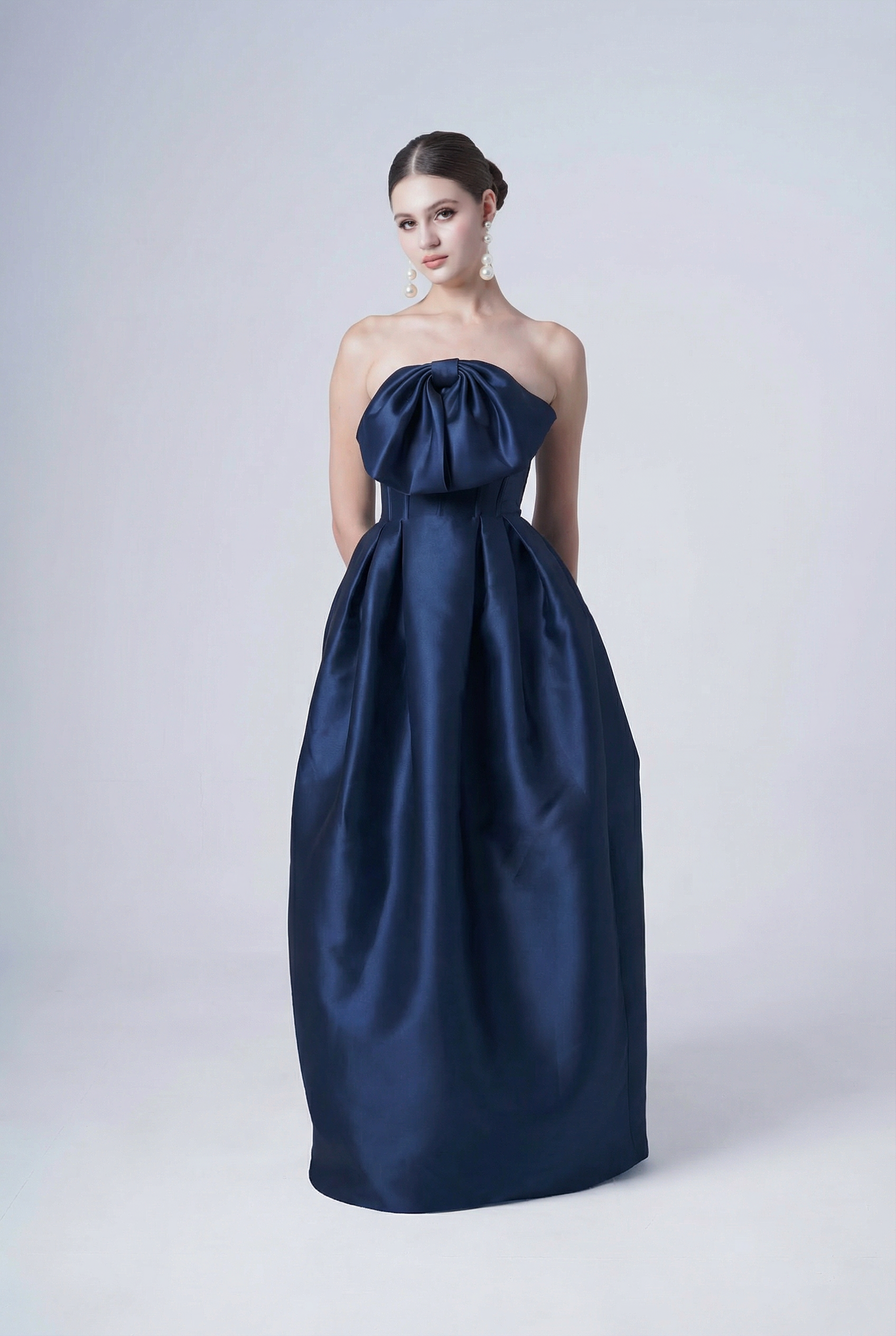 Ophelia Bridesmaid Dress in Navy Satin Twill