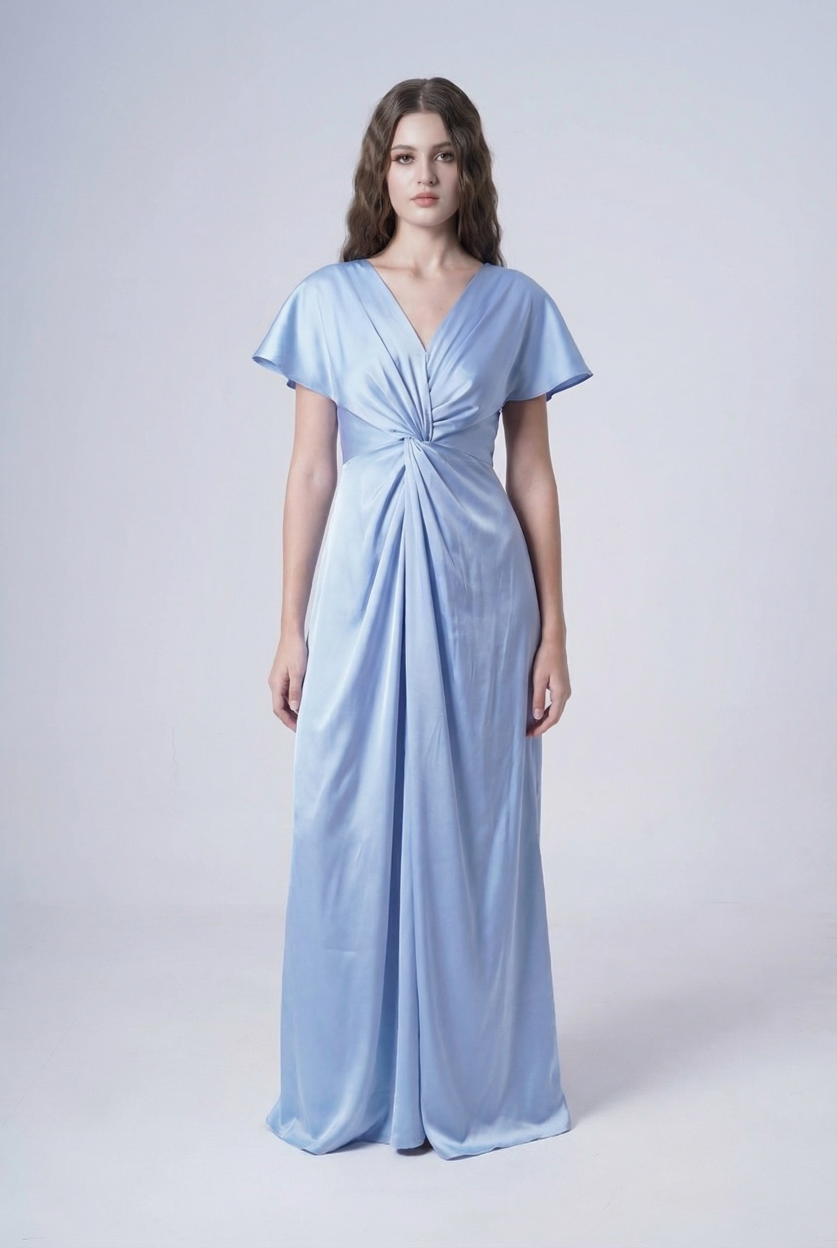 Camilla Bridesmaid Dress in Dusty Blue Satin