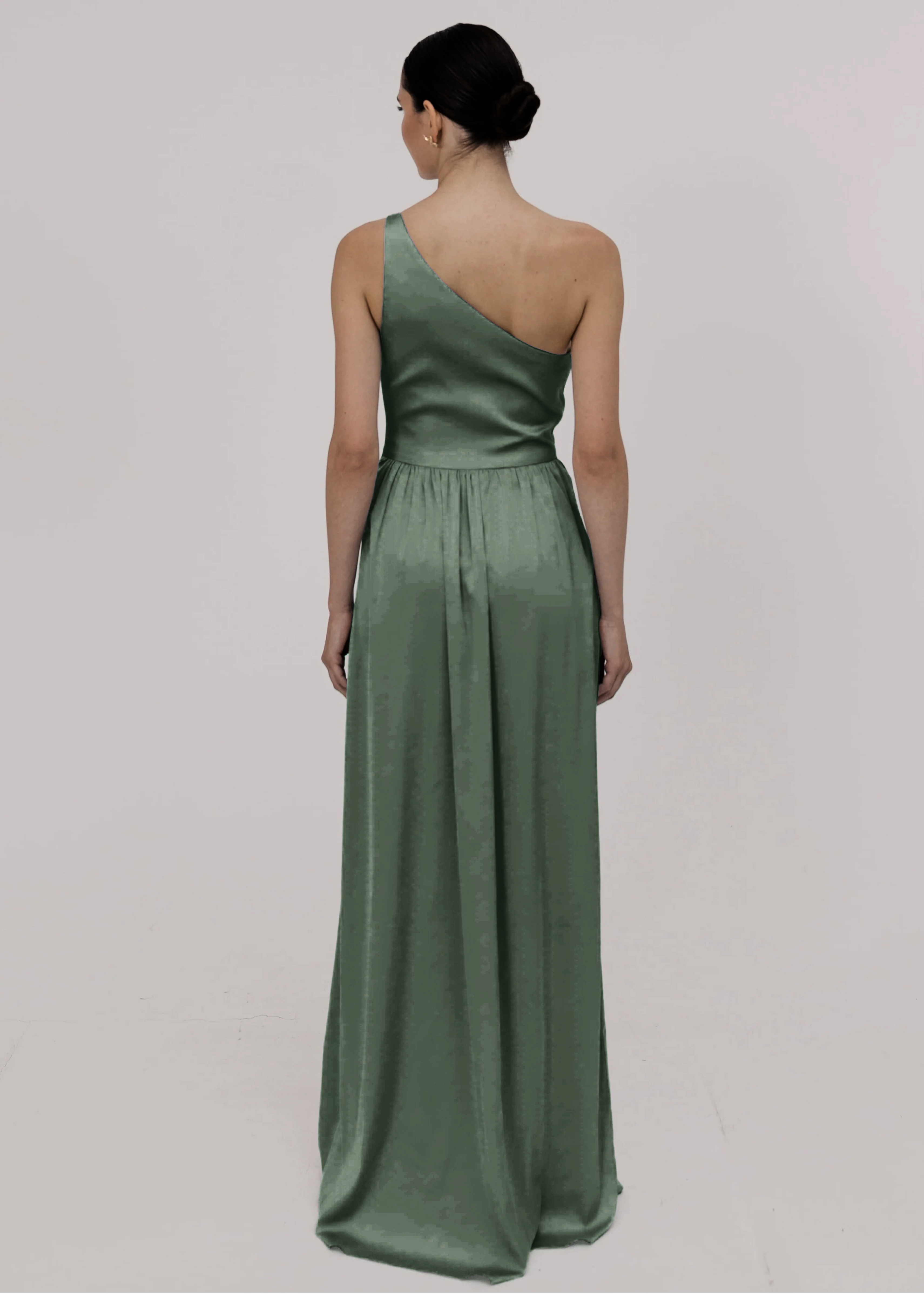 Greta Bridesmaid Dress in Olive Grove Satin