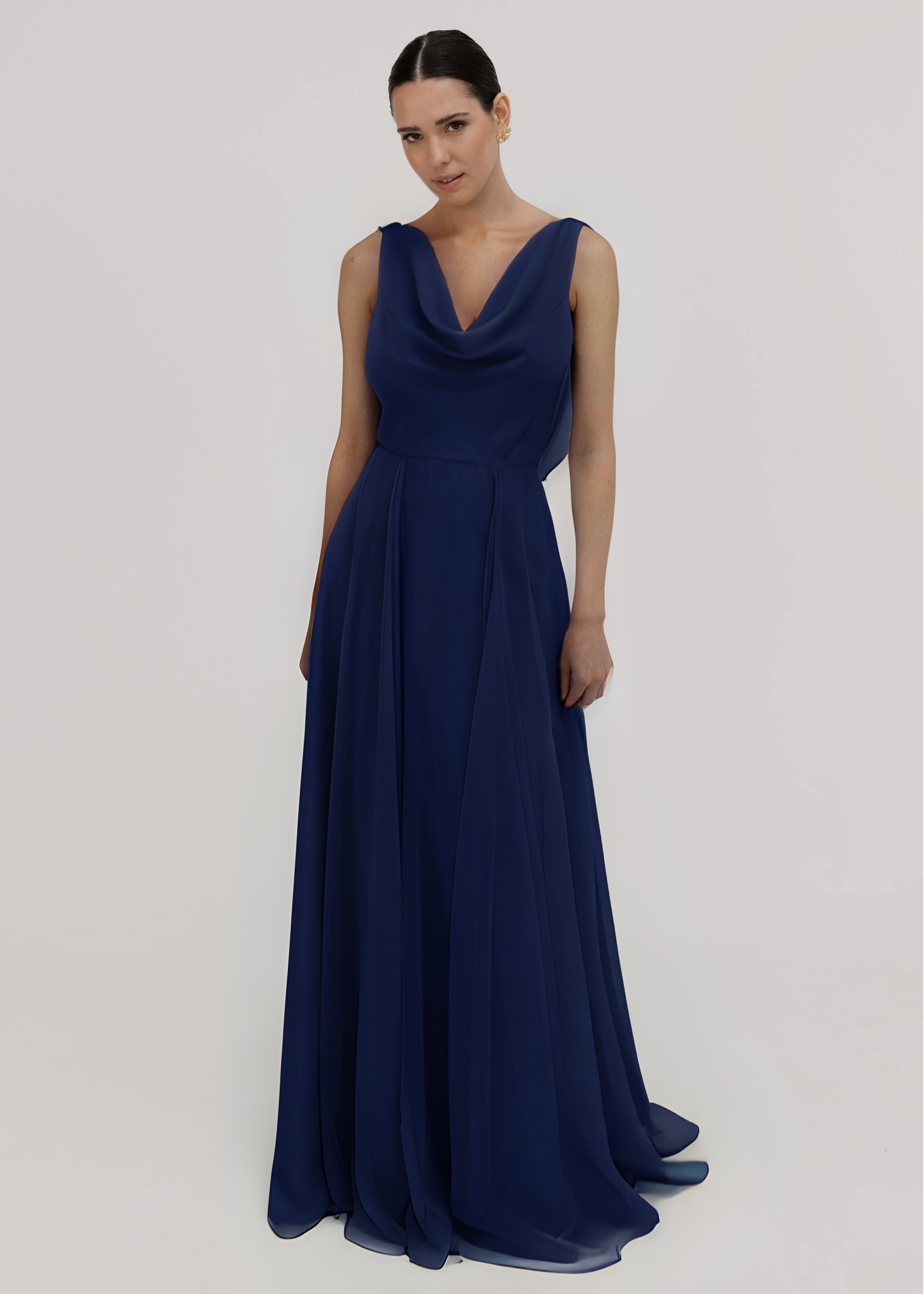 Athena Bridesmaid Dress In Navy Chiffon