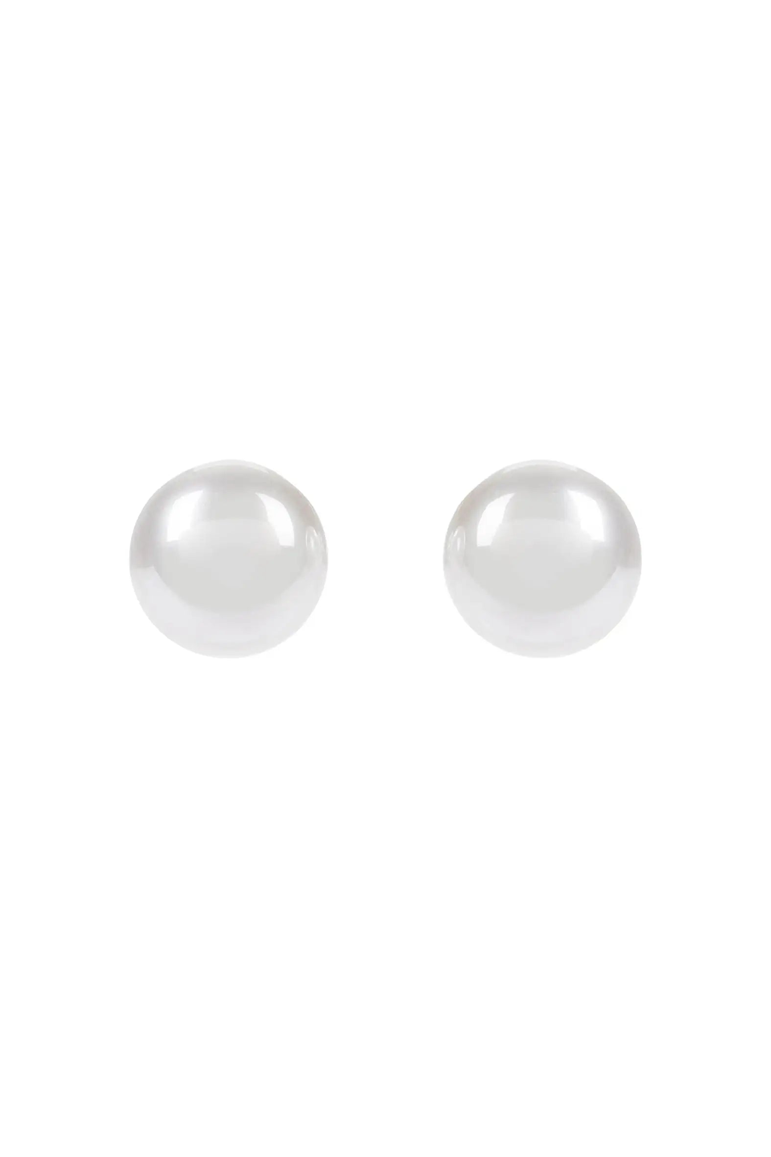 TH&TH 14mm Pearl Stud Earrings—classic round, white studs shown side by side on a plain white background; timeless accessories ideal for bridal jewellery.