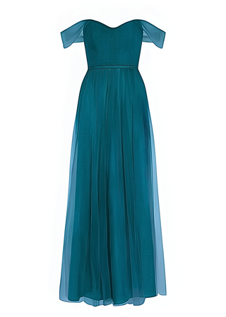 Bardot Bridesmaid Dress in Emerald Dawn Tulle