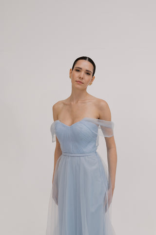 Bardot Bridesmaid Dress in Dusty Blue
