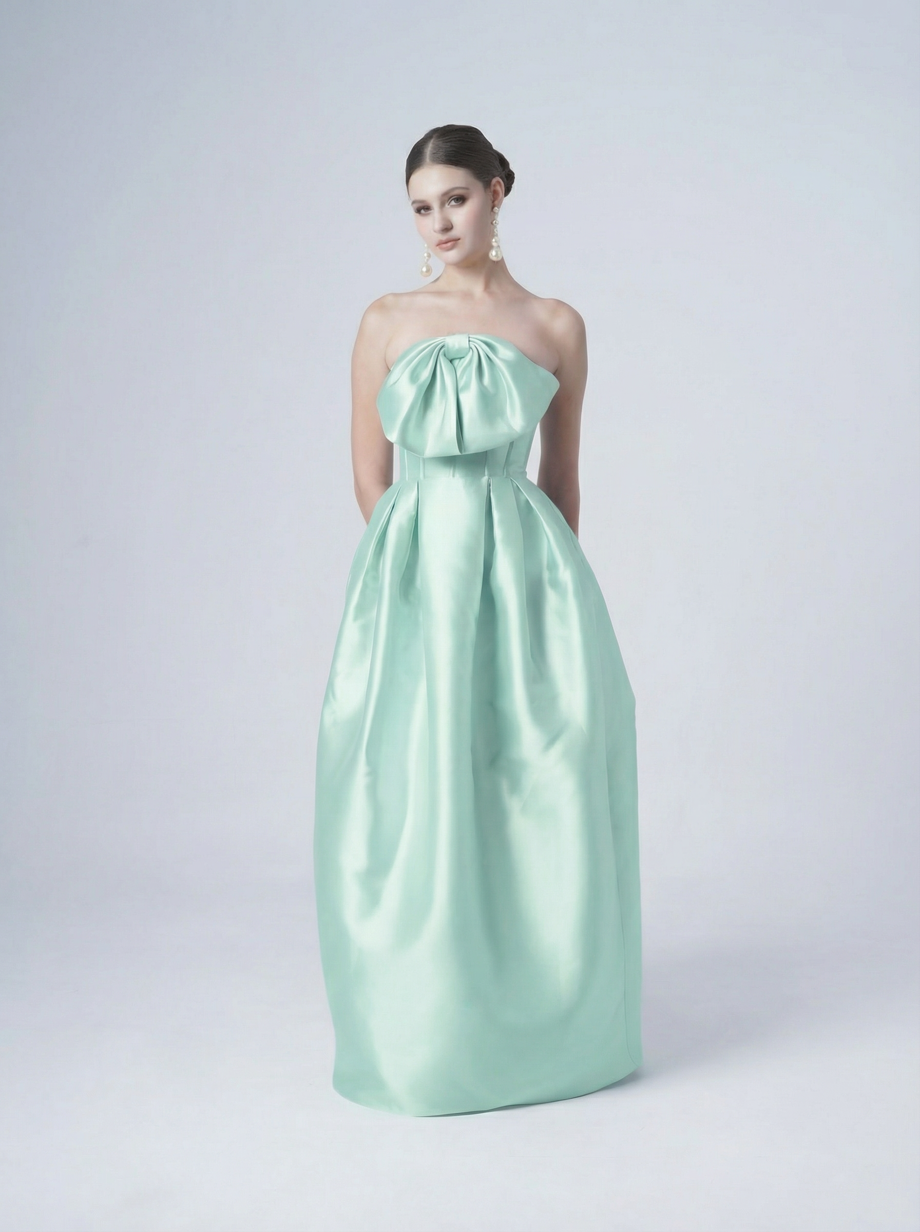 Ophelia Bridesmaid Dress in Seafoam Satin Twill