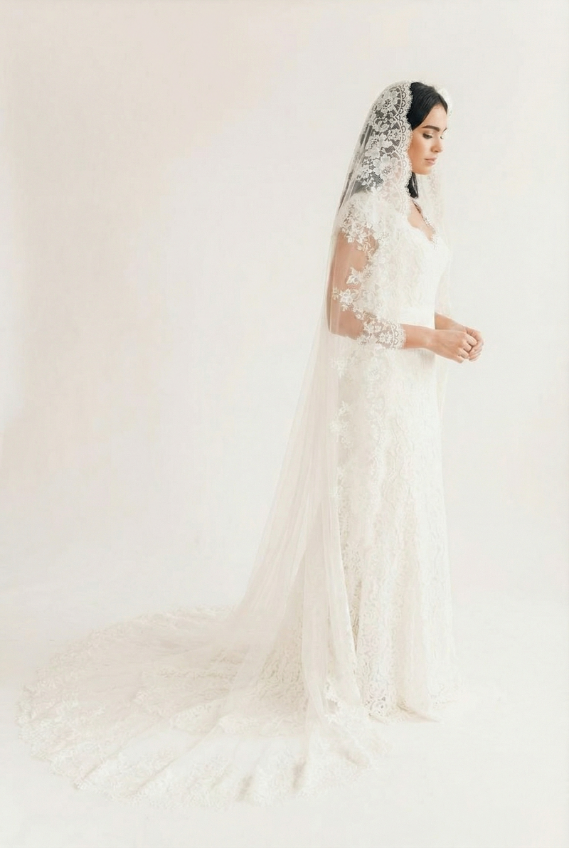 Catherine Eyelash Lace Mantilla Veil by TH&TH