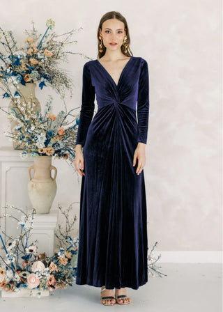 Camilla Velvet Long Sleeve Bridesmaid Dress in Navy