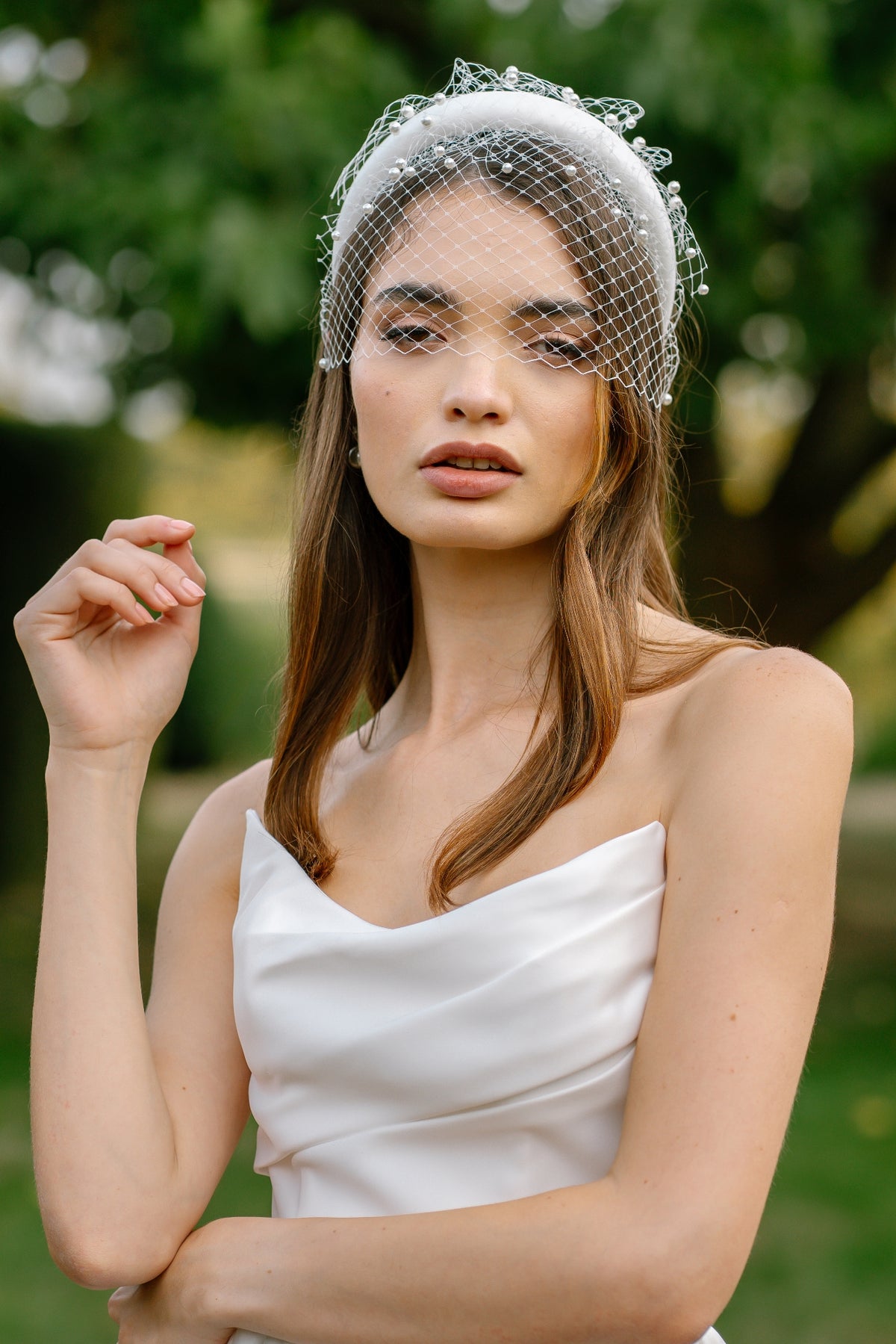 Ambrose Pearl Birdcage Veil Bridal Headband