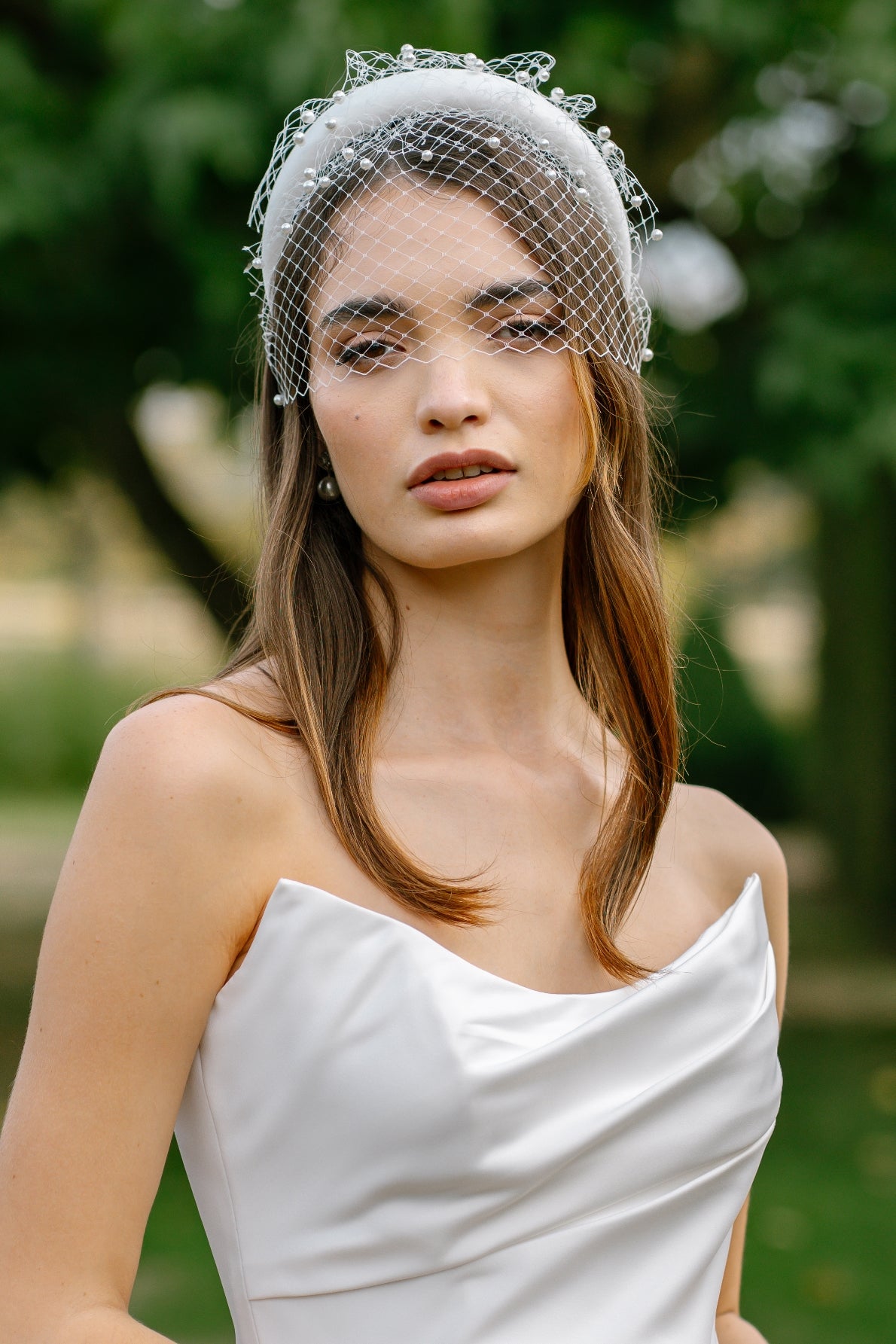 Ambrose Pearl Birdcage Veil Bridal Headband
