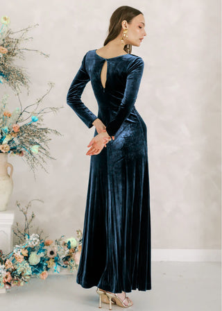 Camilla Velvet Longsleeve Bridesmaid Dress in Smoke Blue