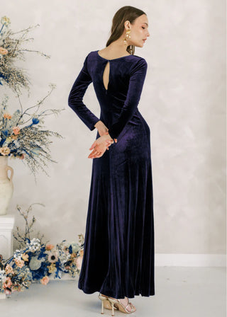 Camilla Velvet Long Sleeve Bridesmaid Dress in Navy