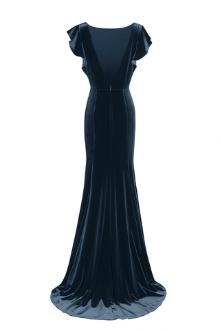 Cecelia Velvet Bridesmaid Dress in Smoke Blue
