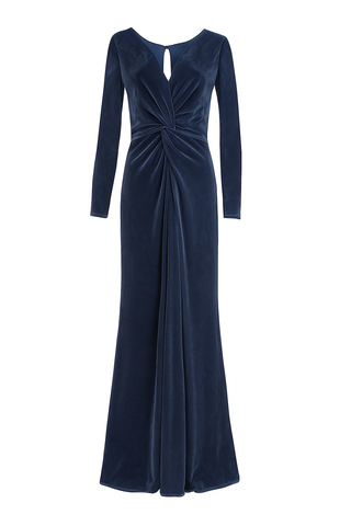 Camilla Velvet Longsleeve Bridesmaid Dress in Smoke Blue