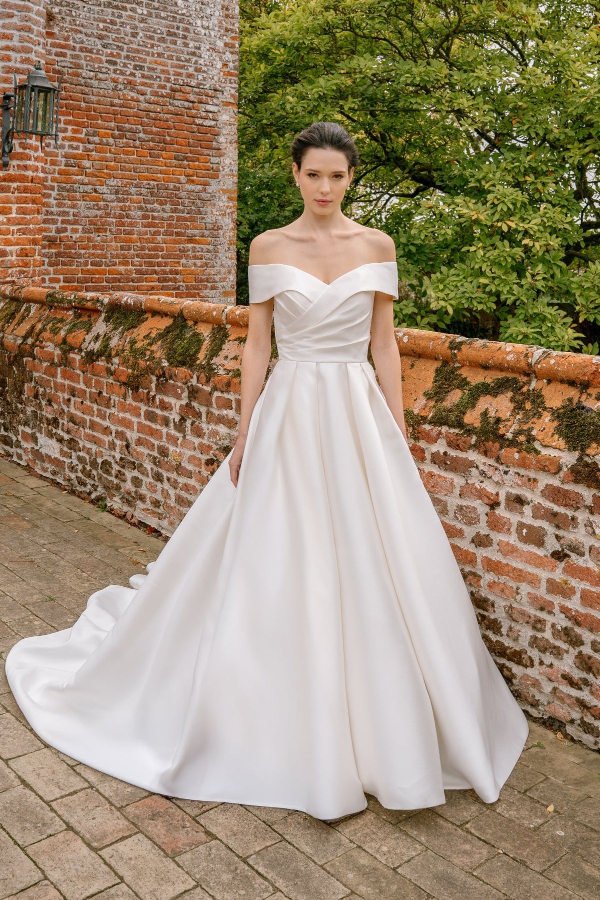 Adelaide Off-the-Shoulder Bridal Ballgown in Ivory Mikado