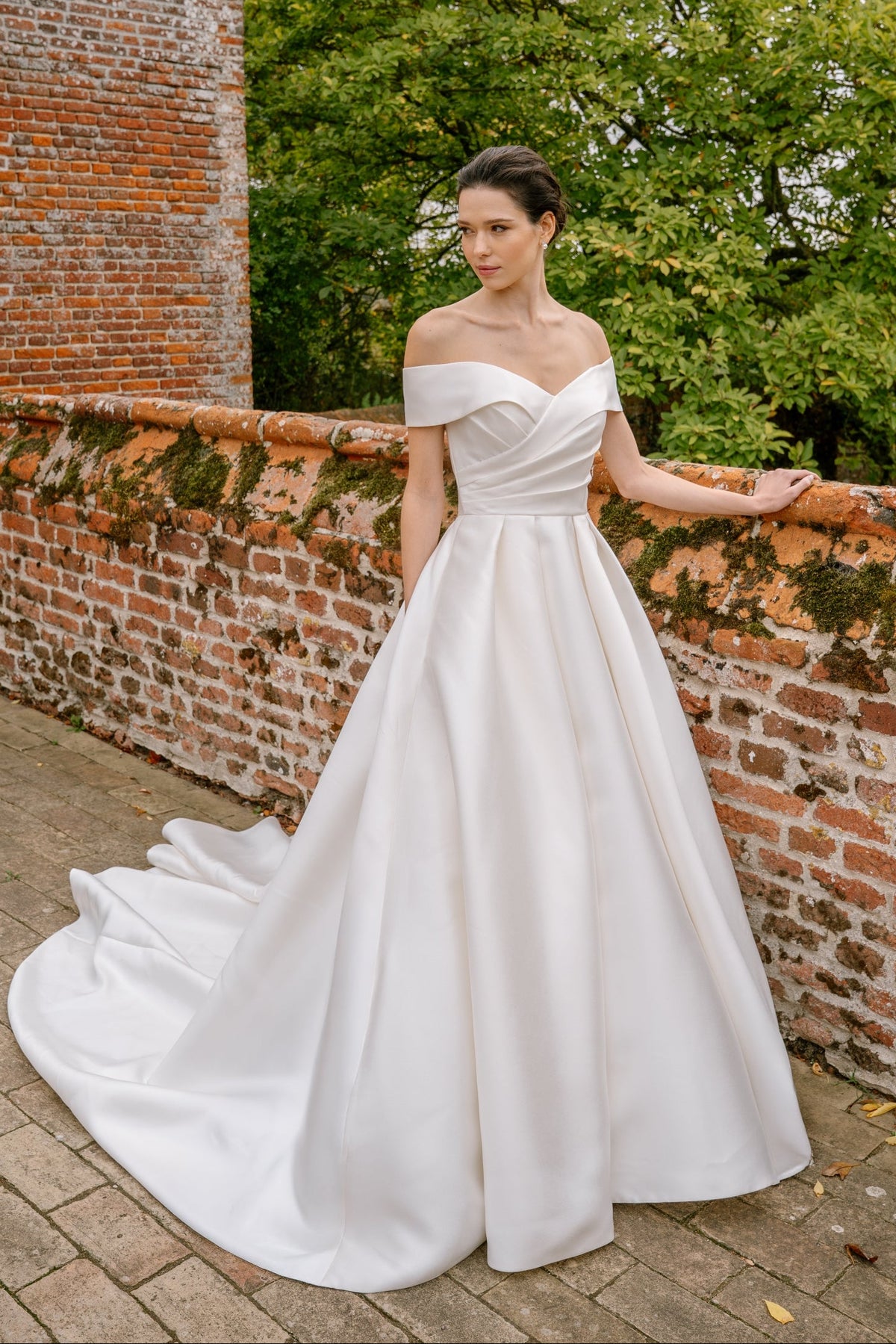 Adelaide Off-the-Shoulder Bridal Ballgown in Ivory Mikado