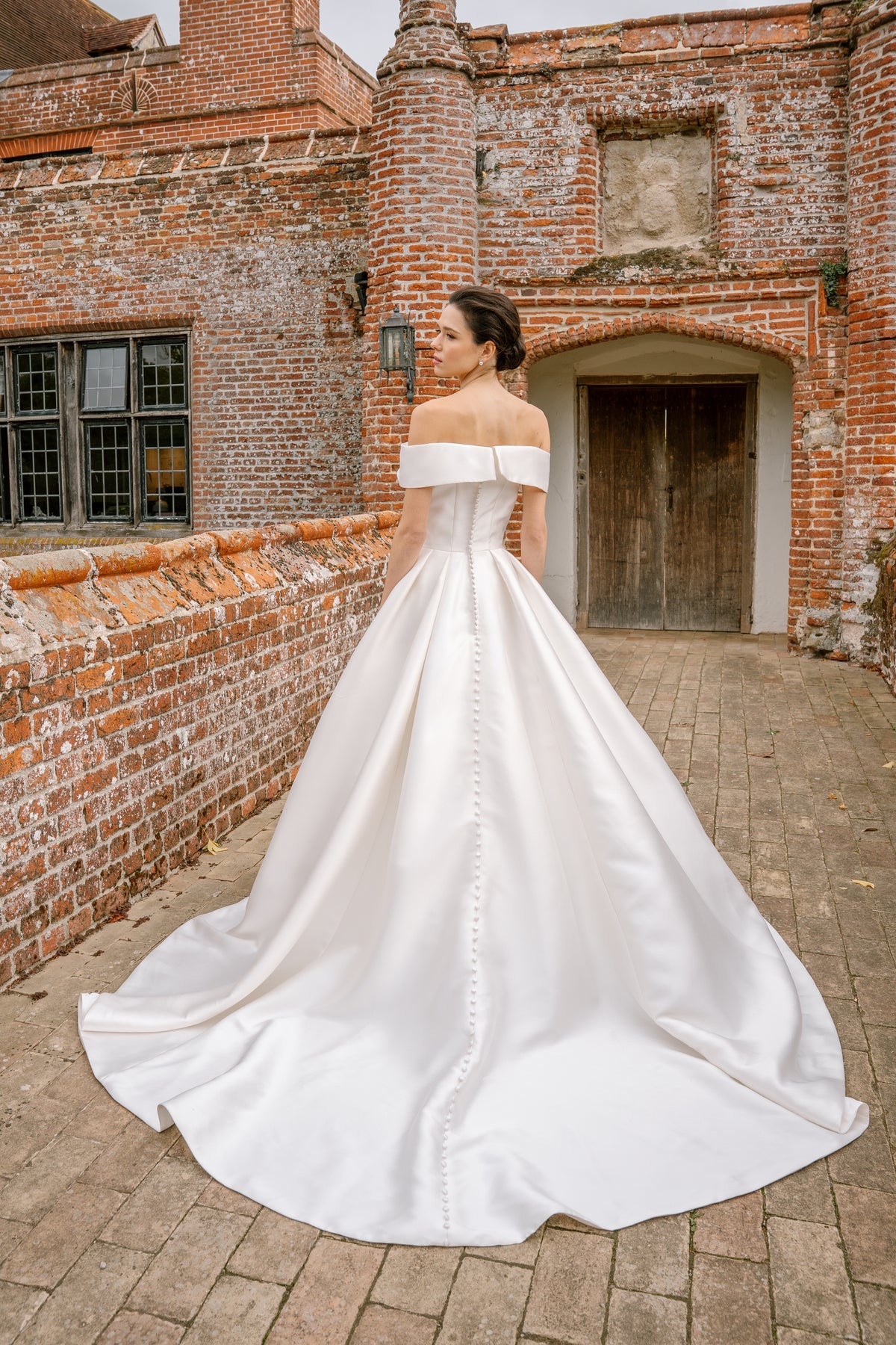 Adelaide Off-the-Shoulder Bridal Ballgown in Ivory Mikado