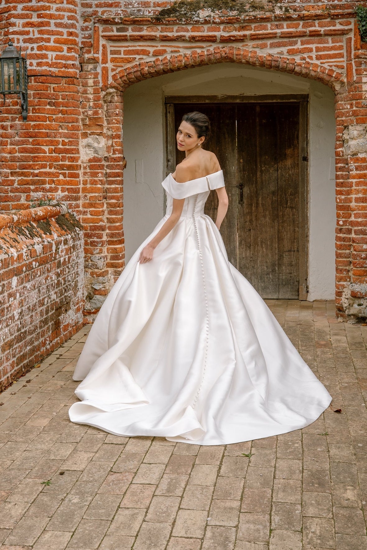 Adelaide Off-the-Shoulder Bridal Ballgown in Ivory Mikado
