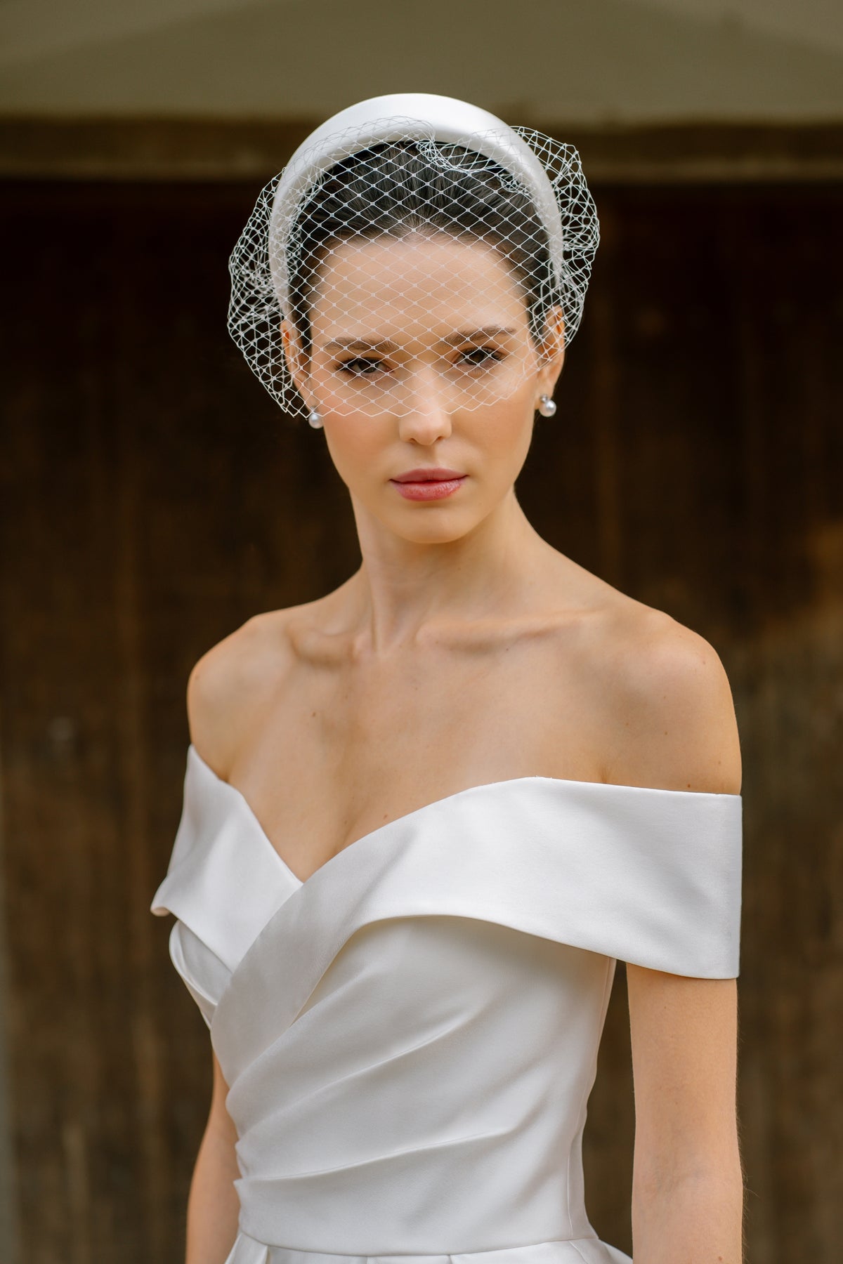 Adelaide Off-the-Shoulder Bridal Ballgown in Ivory Mikado