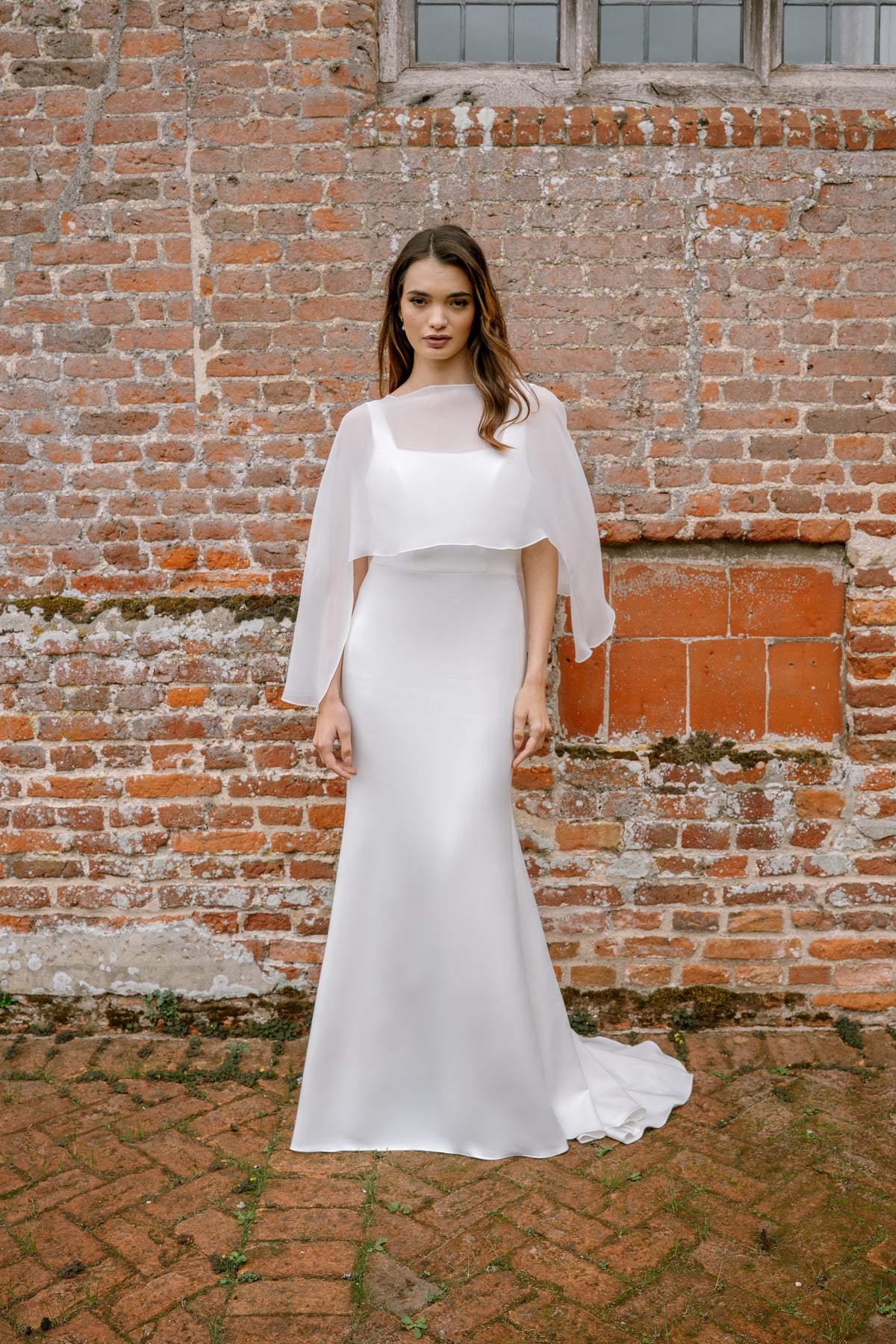 Bea Square Neck Wedding Dress with Chiffon Cape