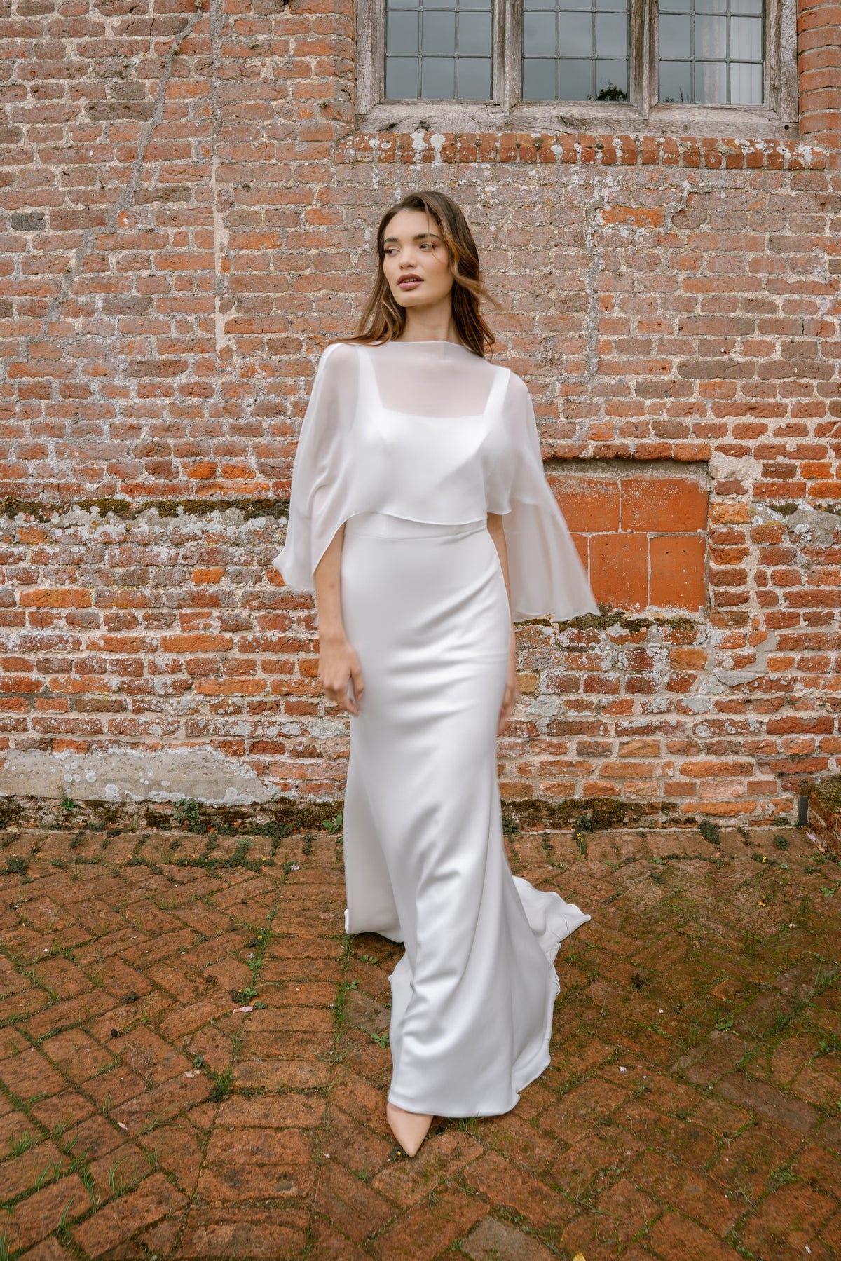 Bea Square Neck Wedding Dress with Chiffon Cape