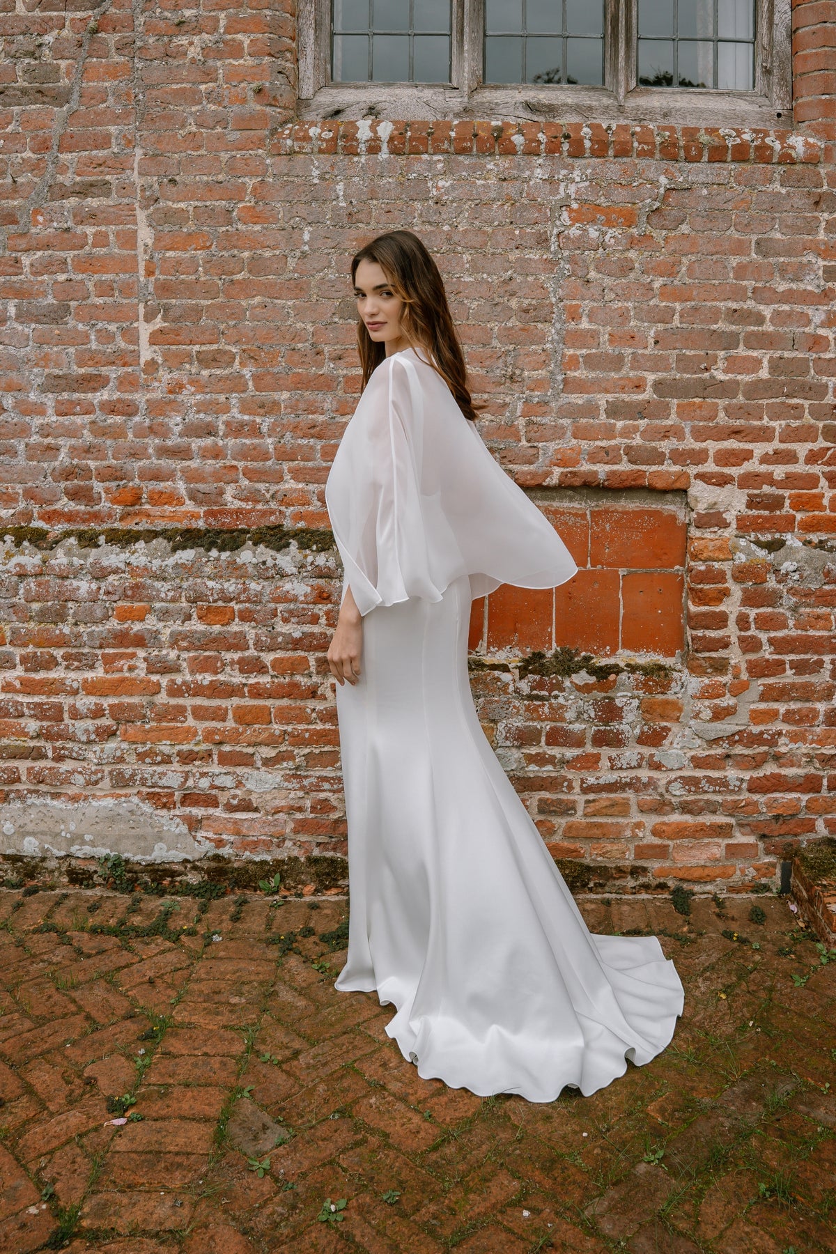 Bea Square Neck Wedding Dress with Chiffon Cape