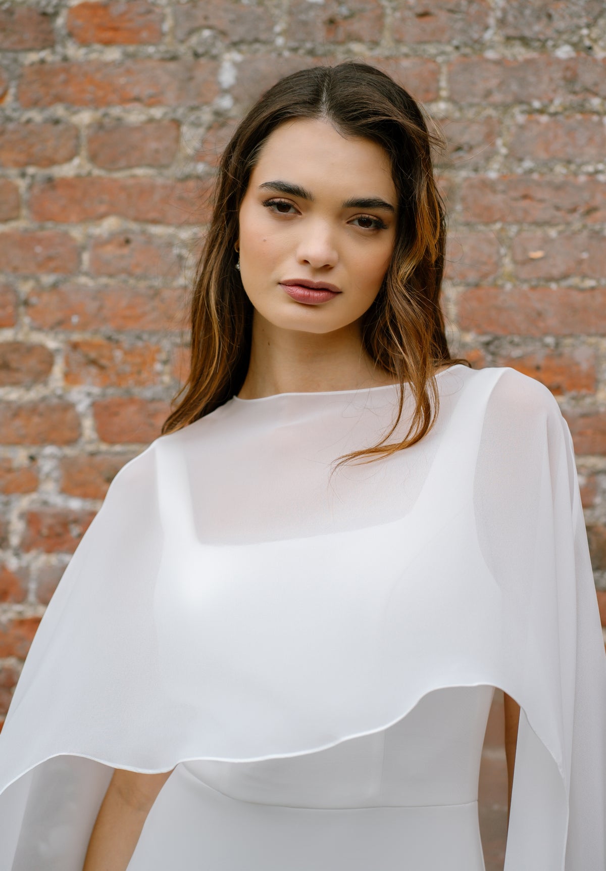 Bea Square Neck Wedding Dress with Chiffon Cape