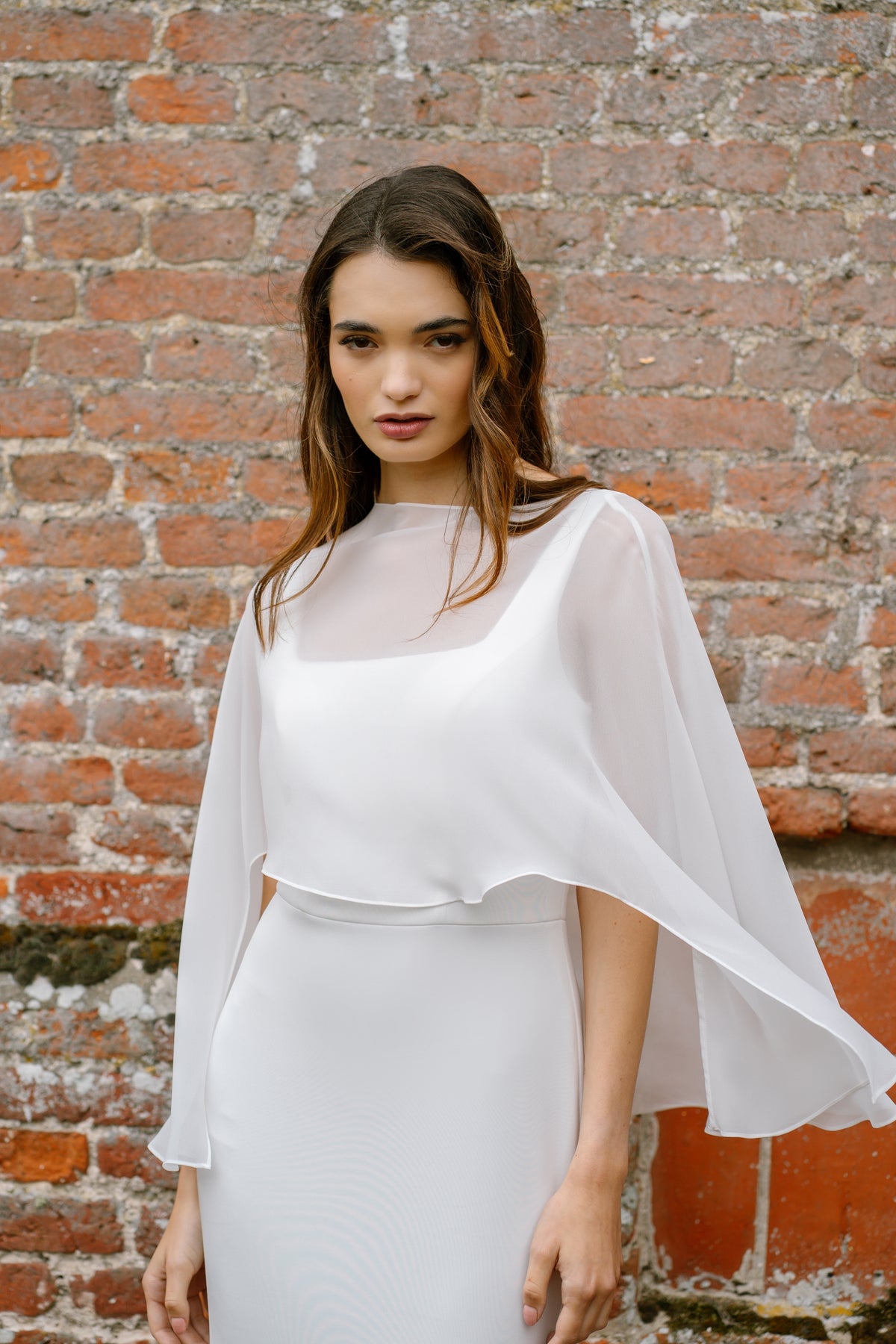 Bea Square Neck Wedding Dress with Chiffon Cape