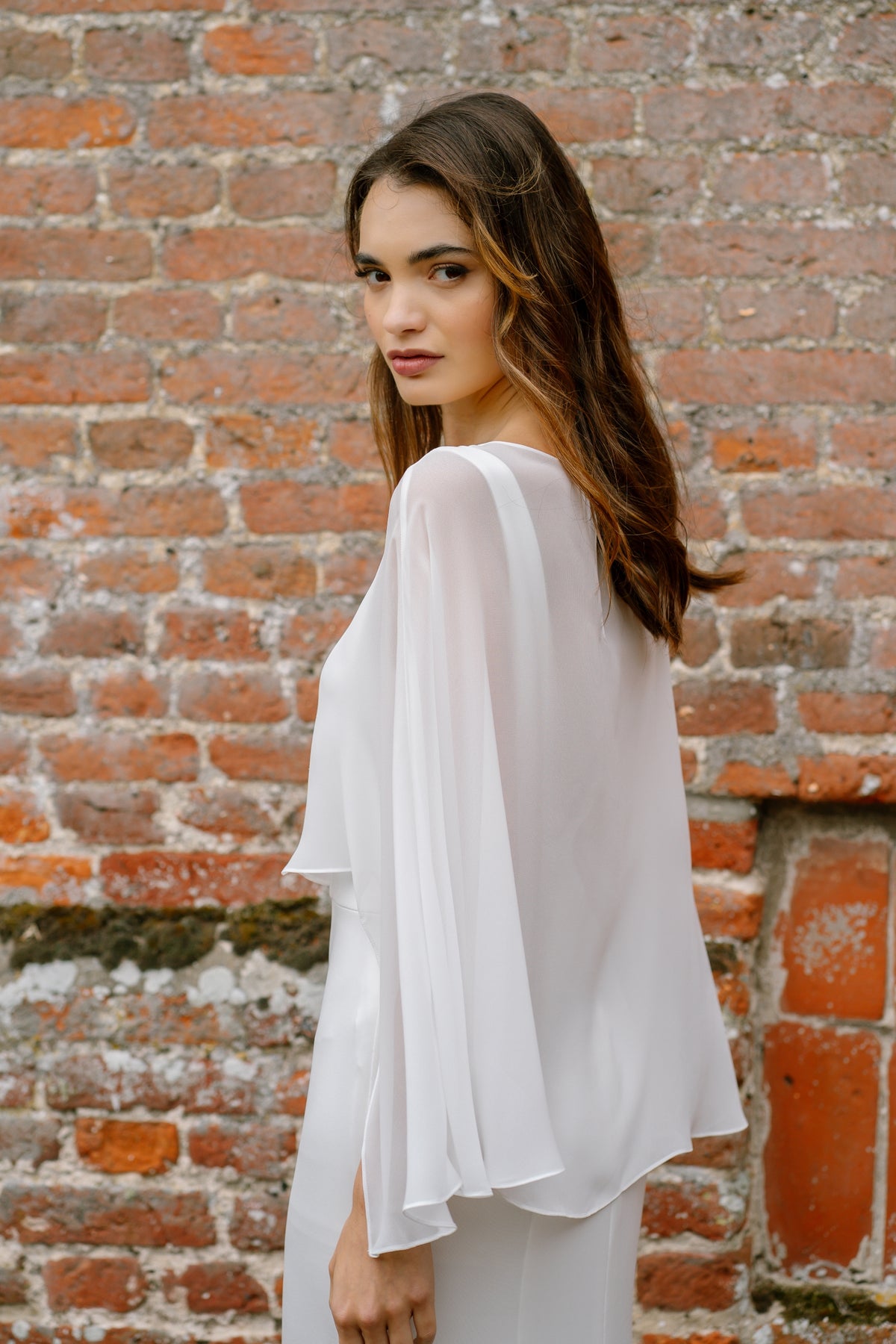 Bea Square Neck Wedding Dress with Chiffon Cape