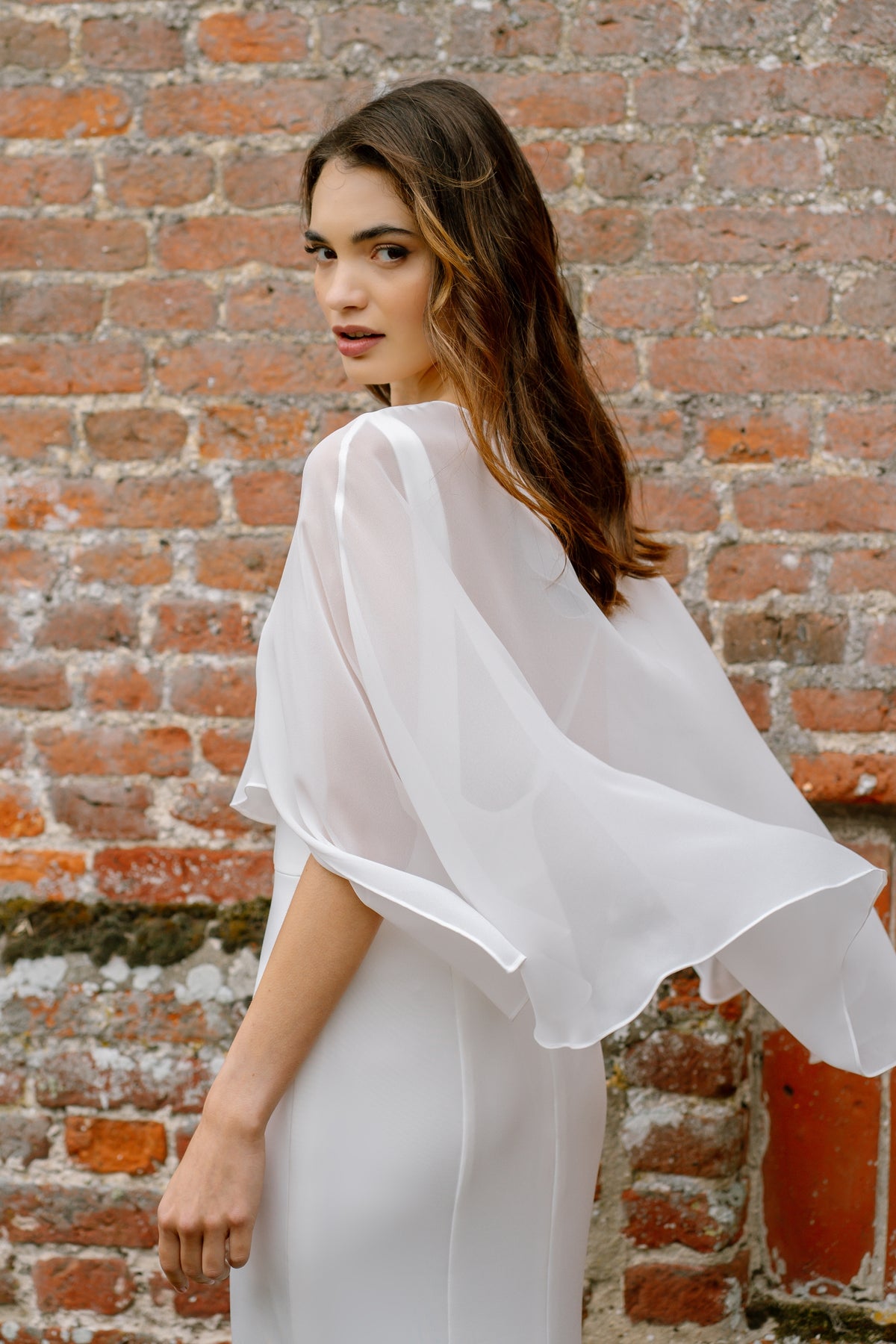 Bea Square Neck Wedding Dress with Chiffon Cape