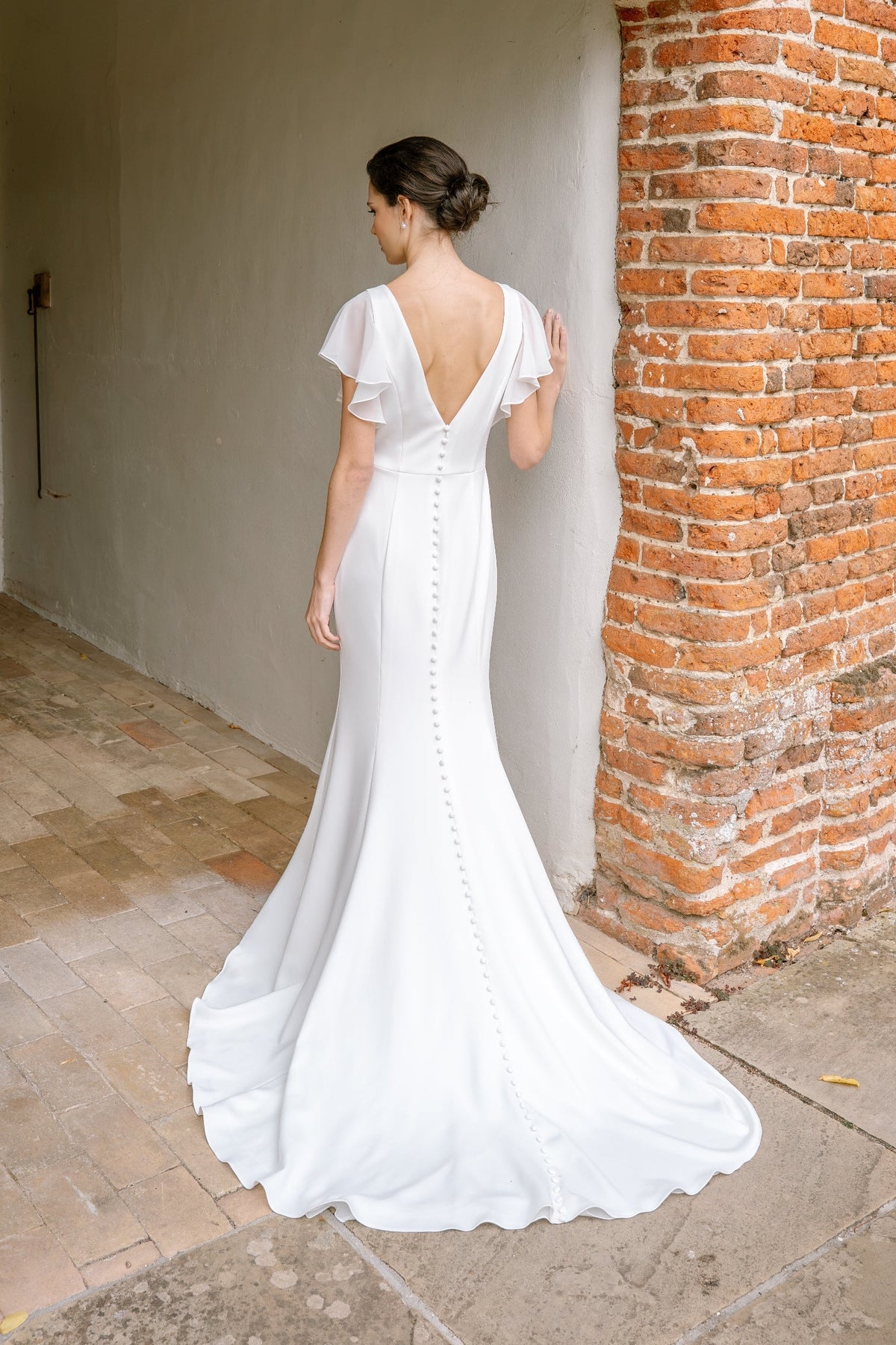 Otillie Short Sleeve Wedding Dress with V-Neck
