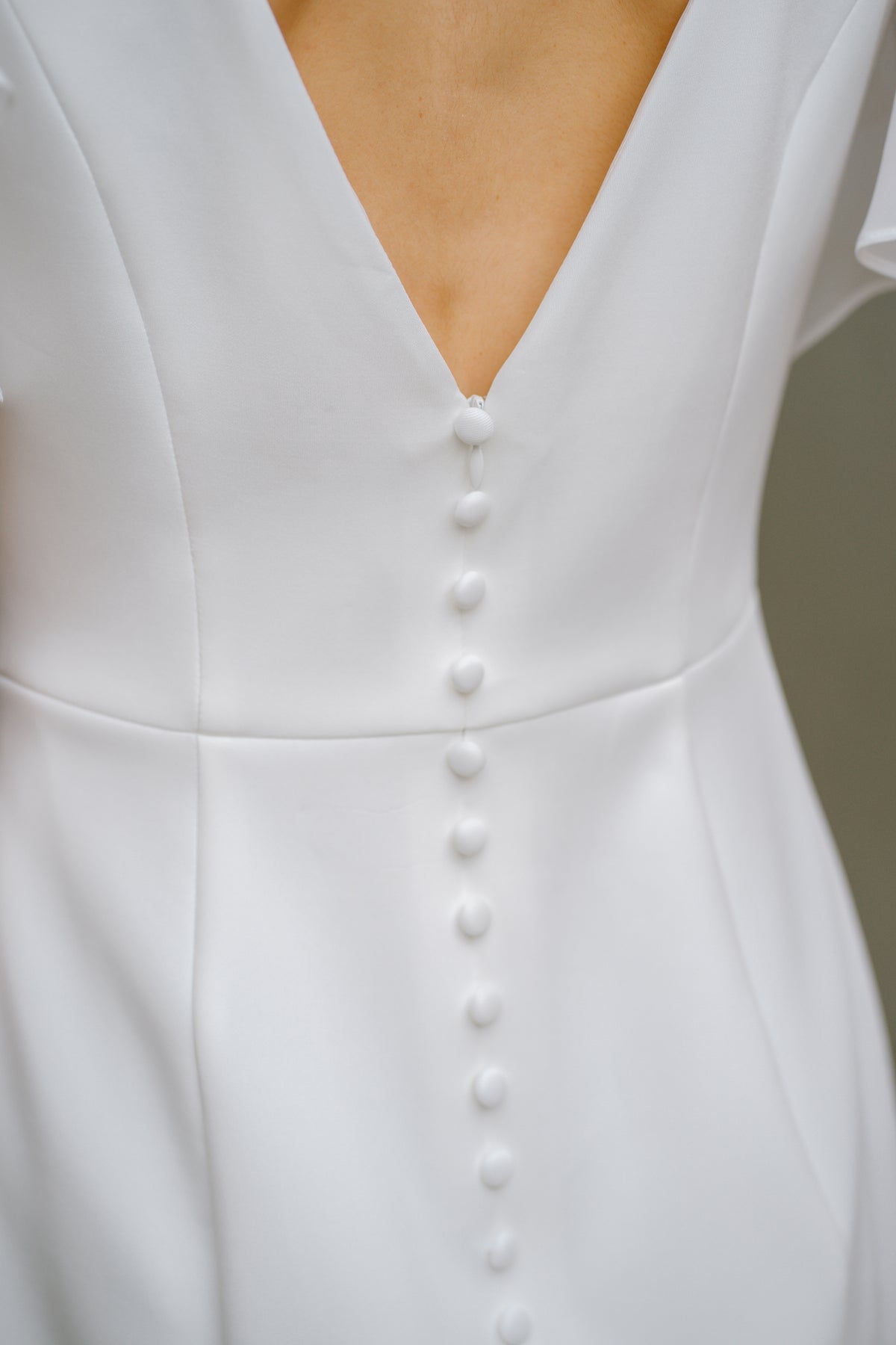 Otillie Short Sleeve Wedding Dress with V-Neck
