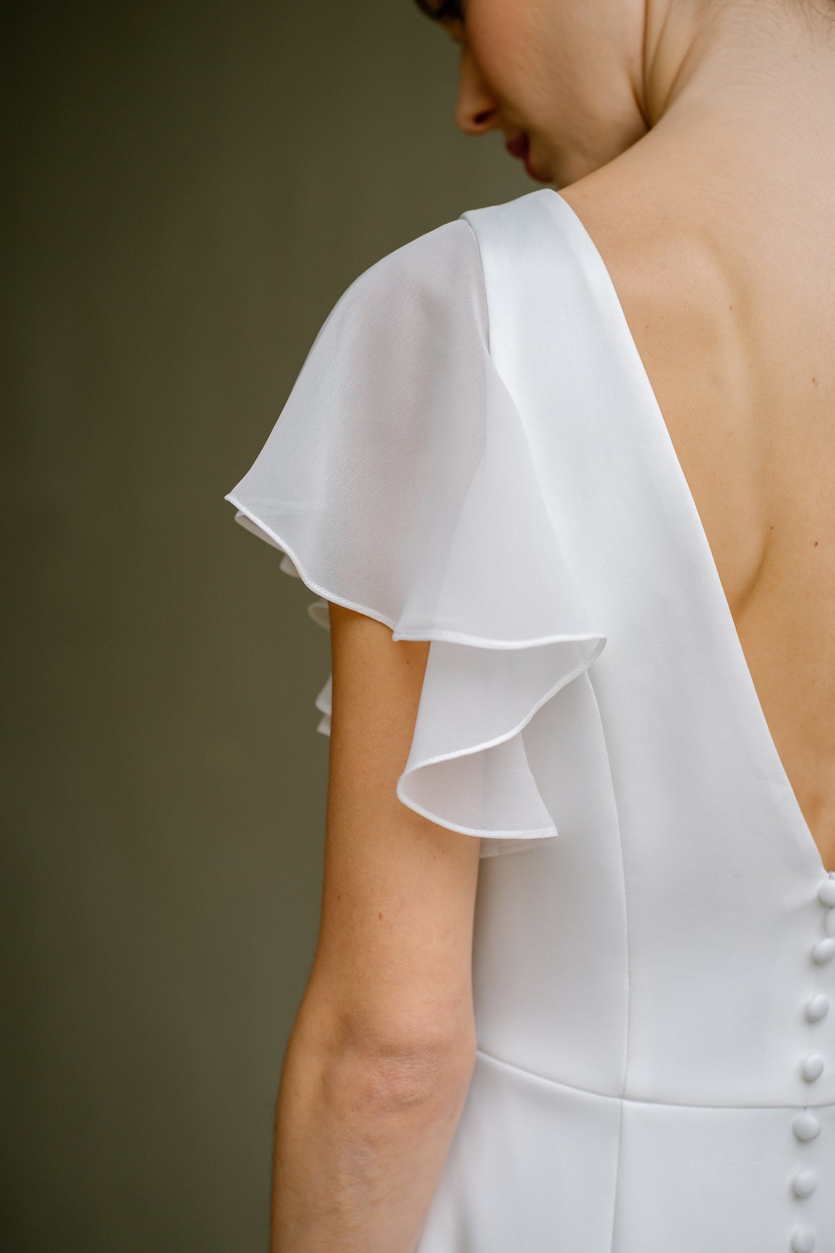 Otillie Short Sleeve Wedding Dress with V-Neck