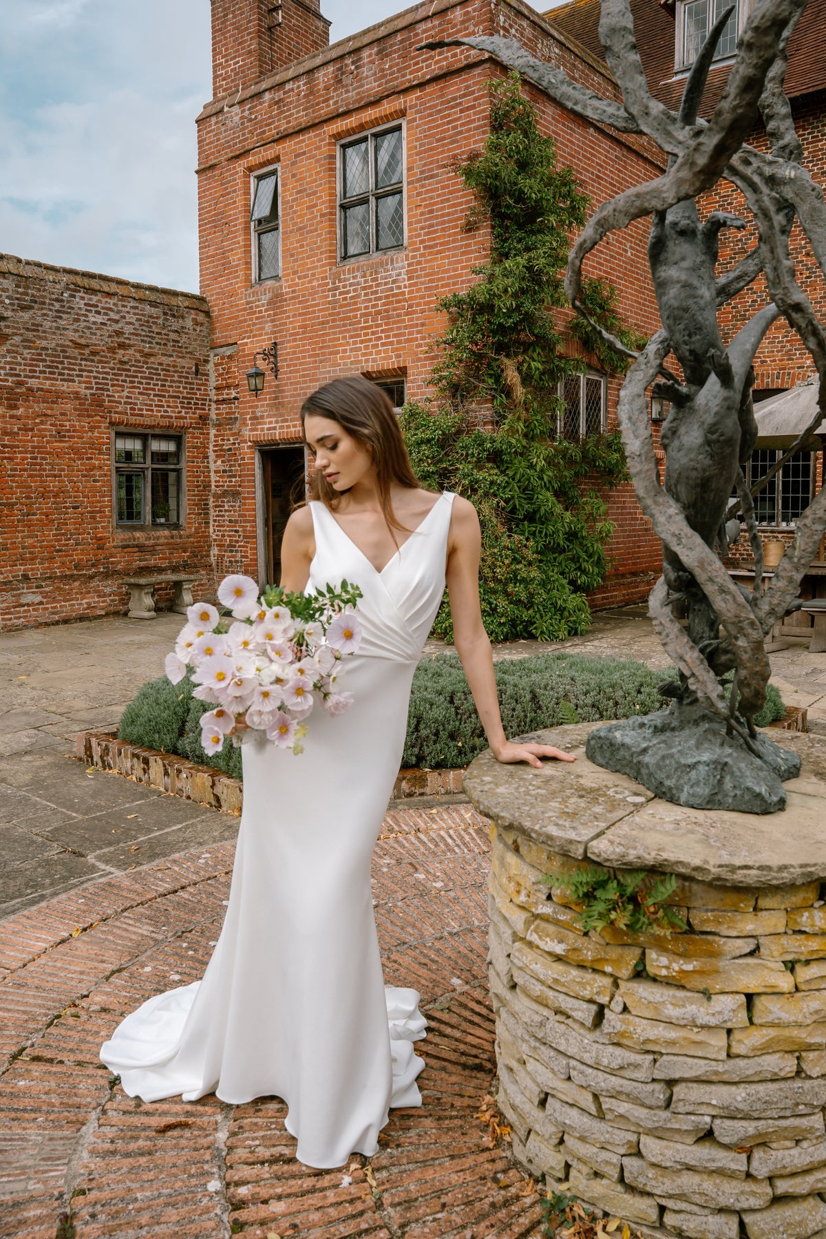 Mabel Cowl Back Wedding Dress with V-Neck