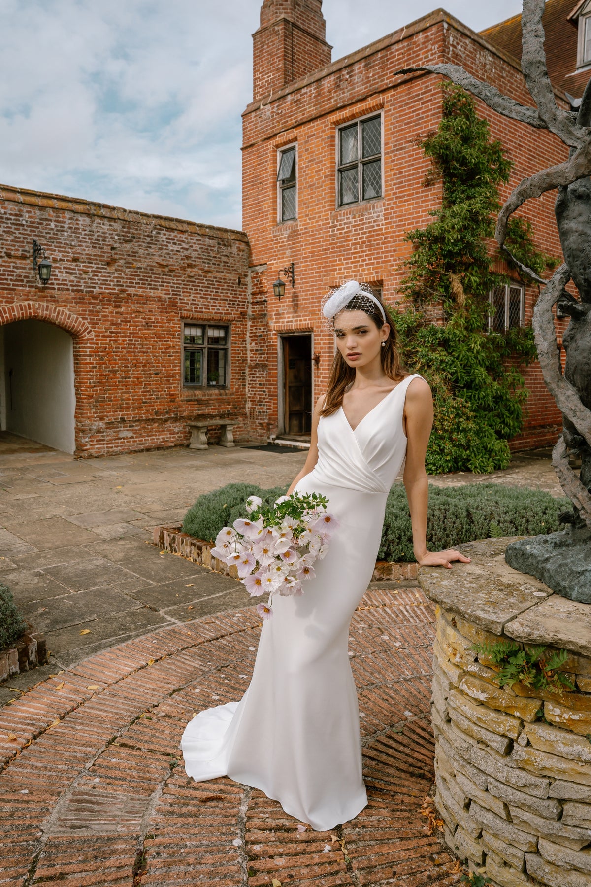 Mabel Cowl Back Wedding Dress with V-Neck