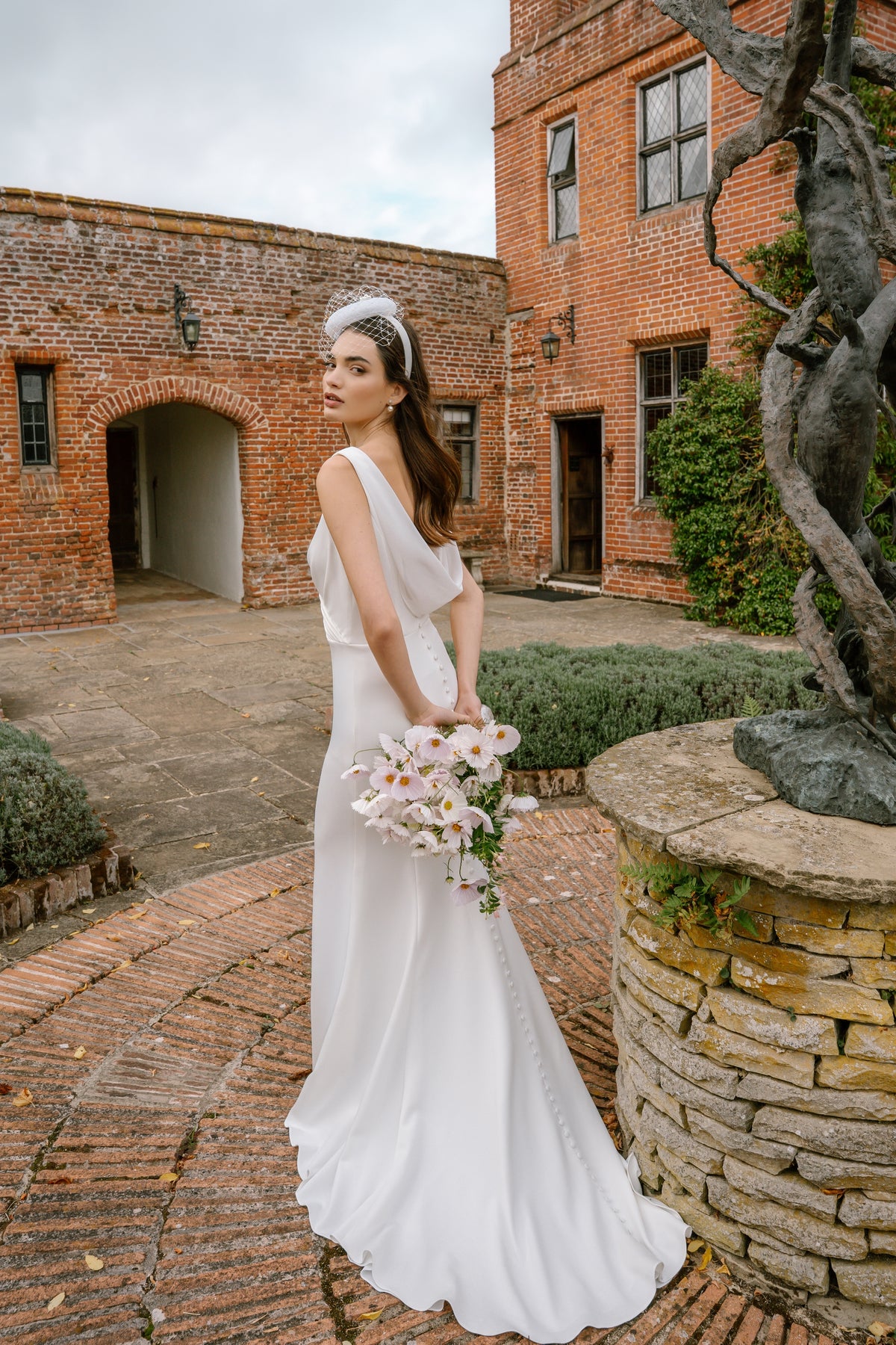 Mabel Cowl Back Wedding Dress with V-Neck