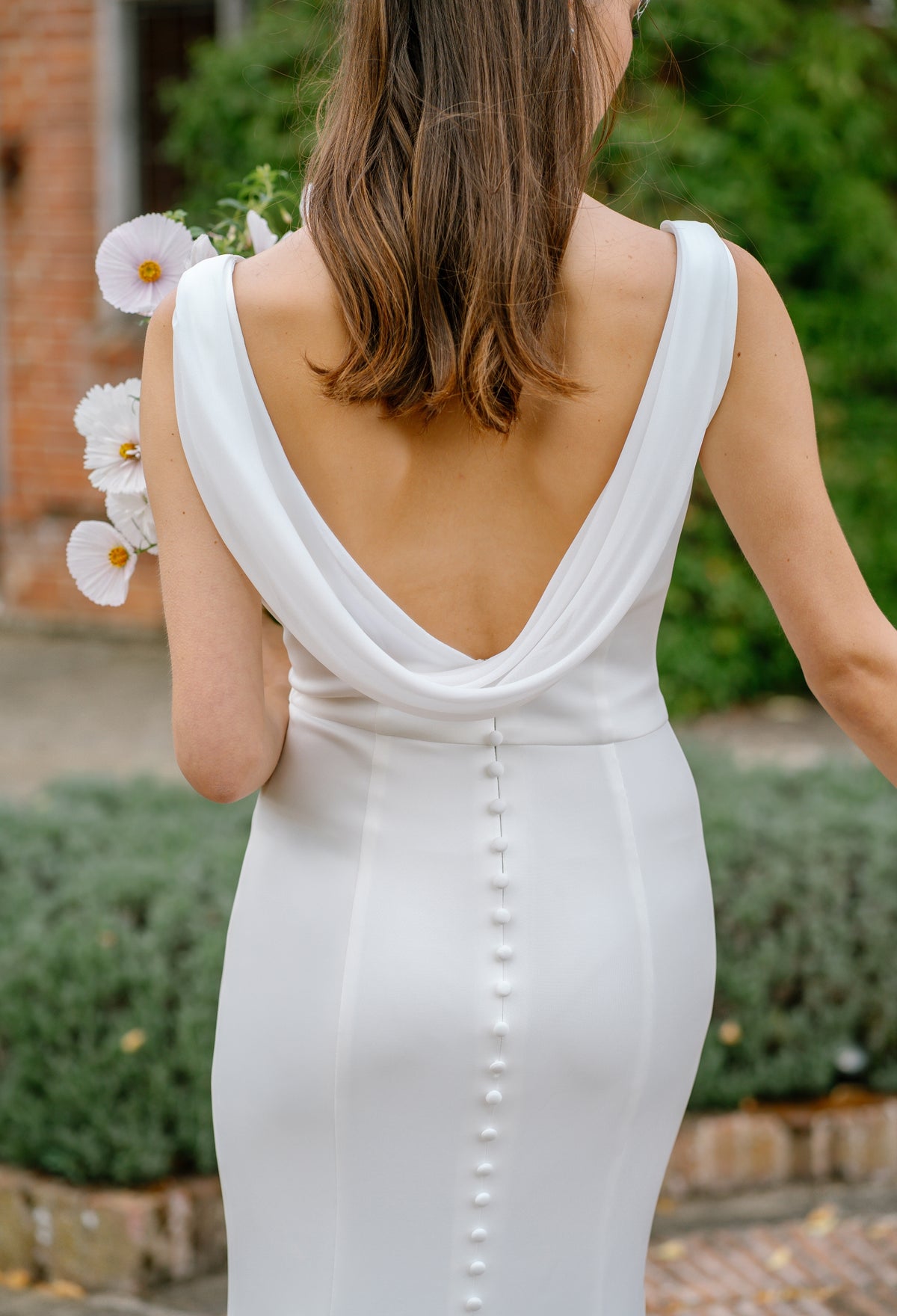 Mabel Cowl Back Wedding Dress with V-Neck